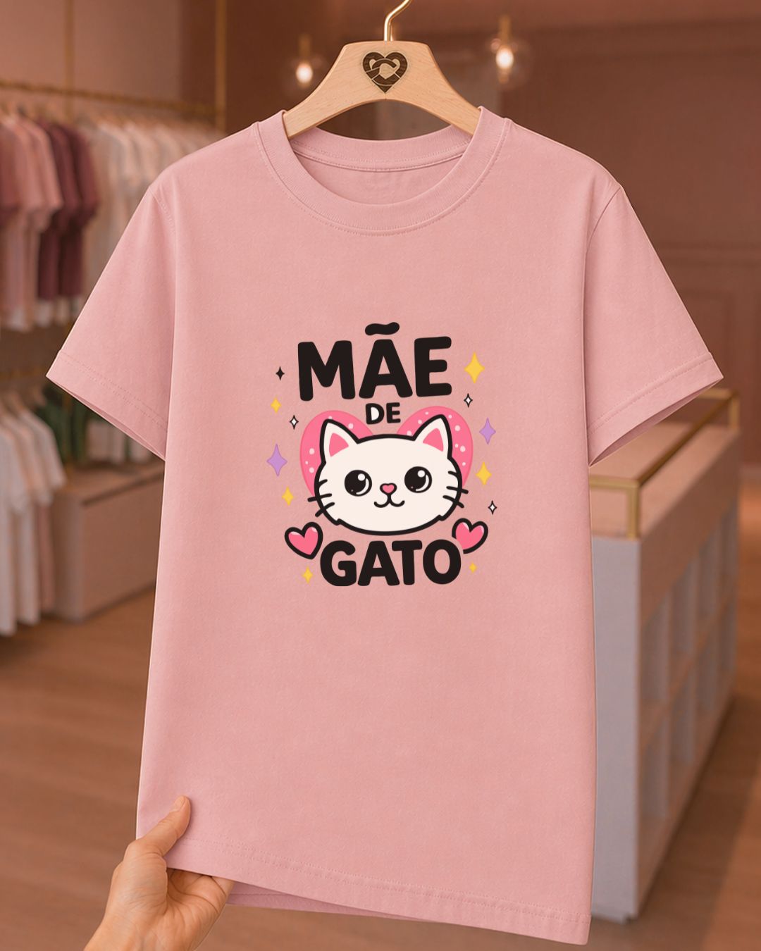 Camiseta 100% Algodão Feminina "Mãe De Gato" Feliz Dia Das Mães