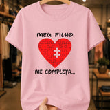 Camiseta Dia Das Mães Feminina "Meu Filho Me Completa" 100% Algodão