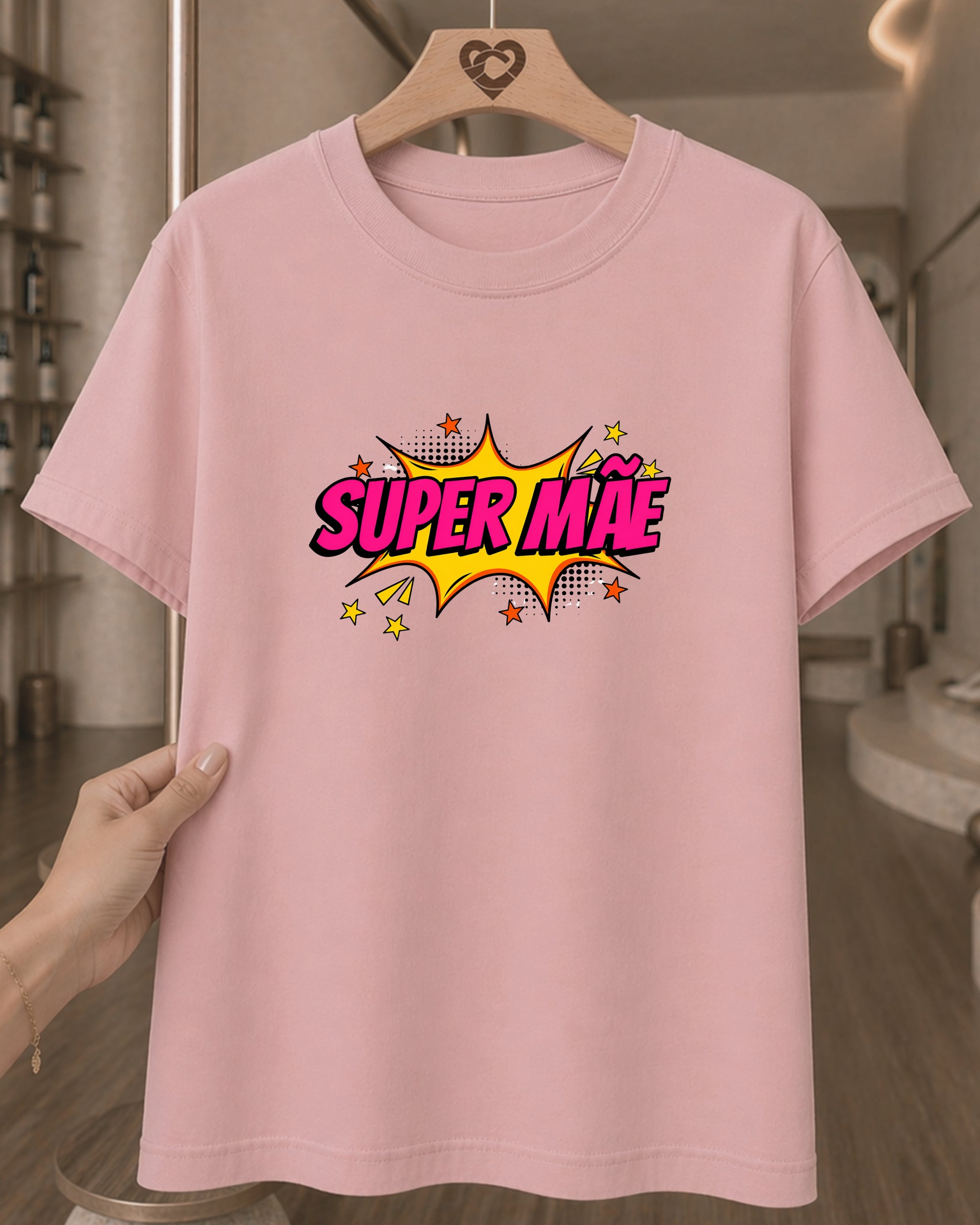 Camiseta 100% Algodão Feminina "Super Mãe" Dia Das Mães