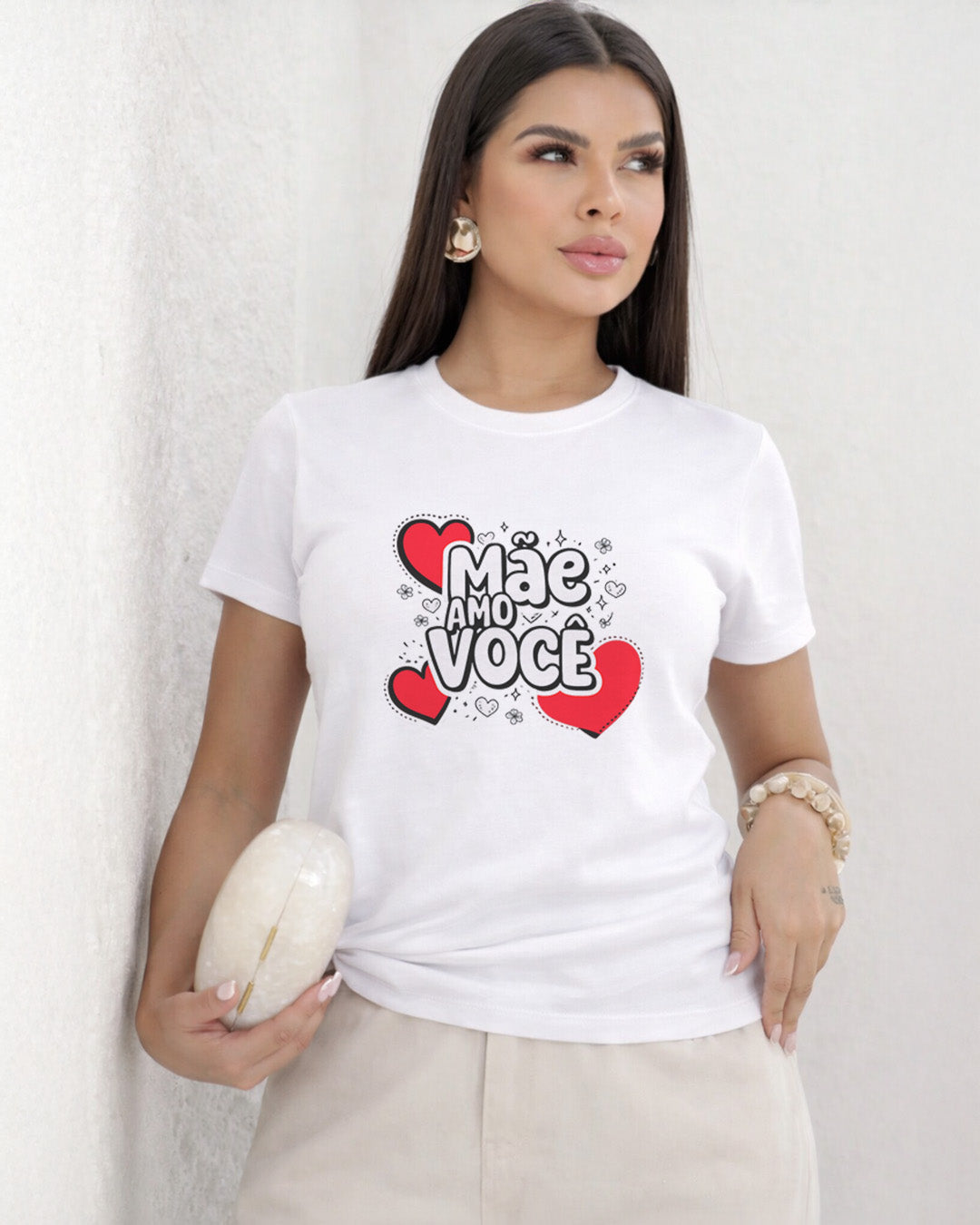 Camiseta Mãe Amo Você Com Estampa Corações Delicados