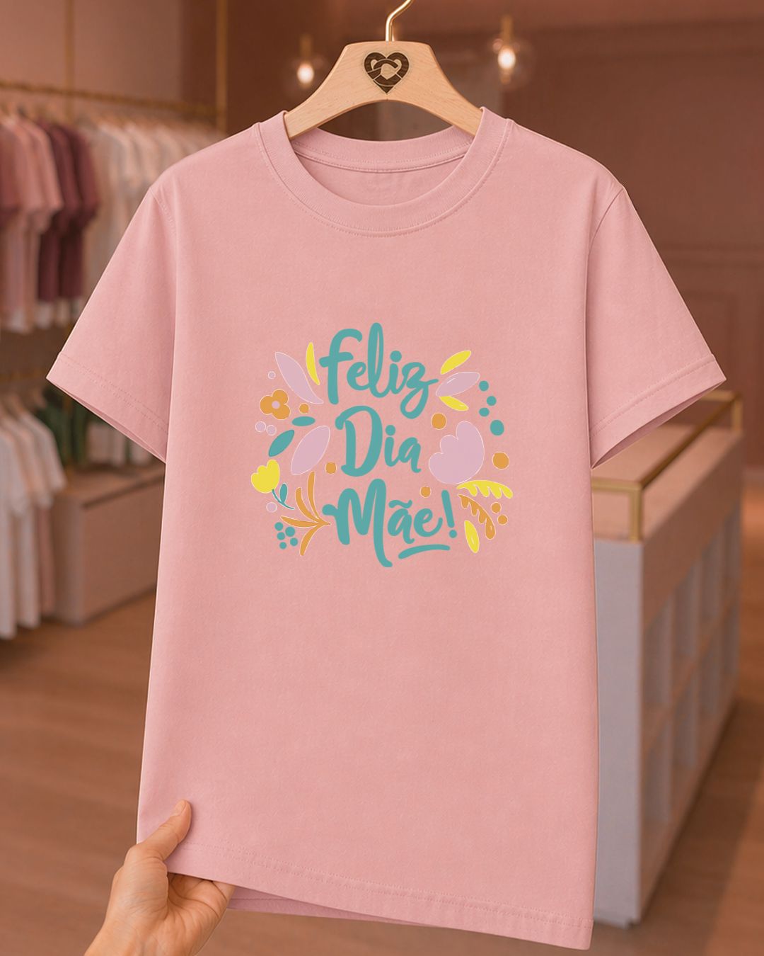 Camiseta Feminina Dia Das Mães "Feliz Dia Mãe" 100% Algodão