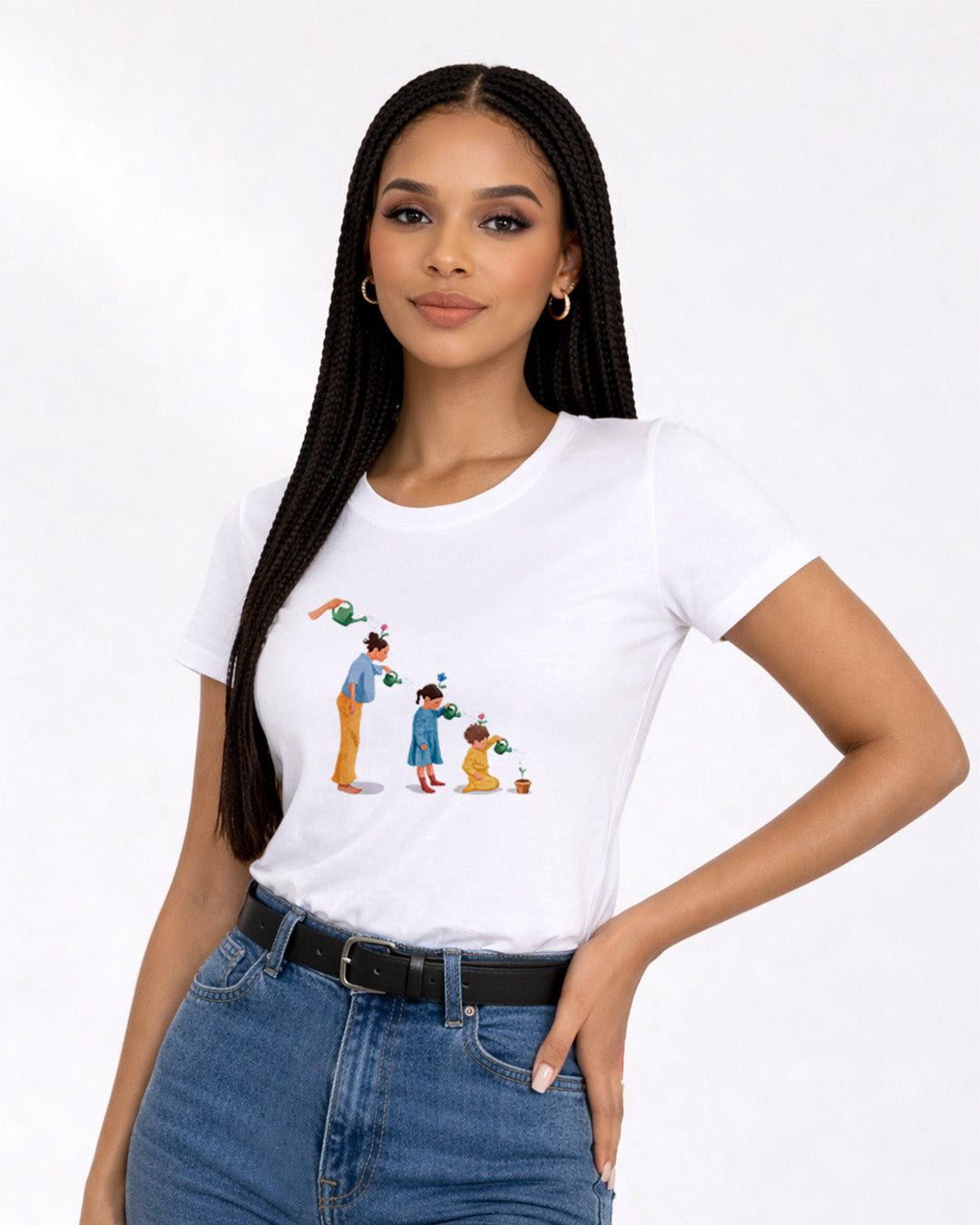 Camiseta Mãe Cultivando Amor Com Estampa Ilustração Familiar