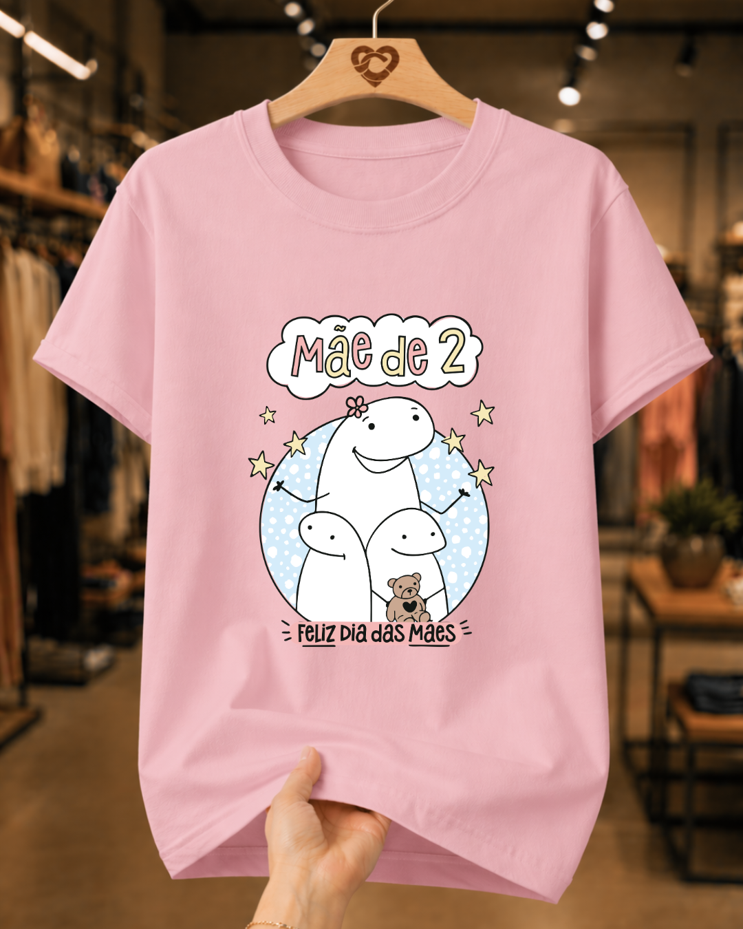 Camiseta Feminina 100% Algodão "Mãe De 2 Com Amor" Dia Das Mães