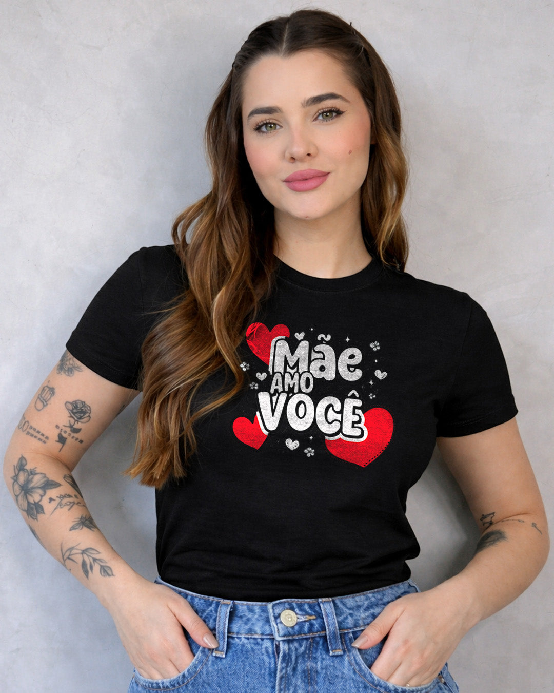 Camiseta Mãe Amo Você Com Estampa Corações Delicados