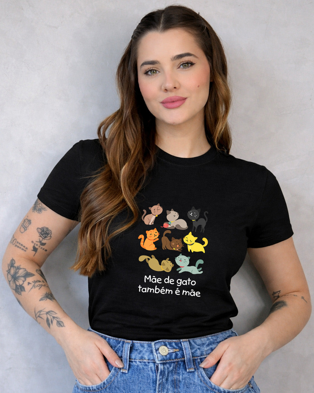 Camiseta Mãe De Gato Também É Mãe Com Estampa Gatinhos