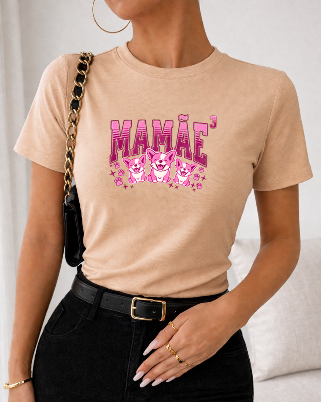 Camiseta Mamãe Ao Cubo Com Estampa Cachorrinhos