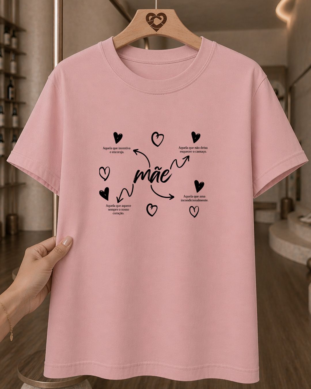 Camiseta Dia Das Mães Feminina "Mãe" Feliz Dia Das Mães 100% Algodão Com Corações