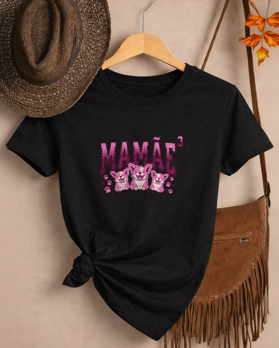 Camiseta Mamãe Ao Cubo Com Estampa Cachorrinhos