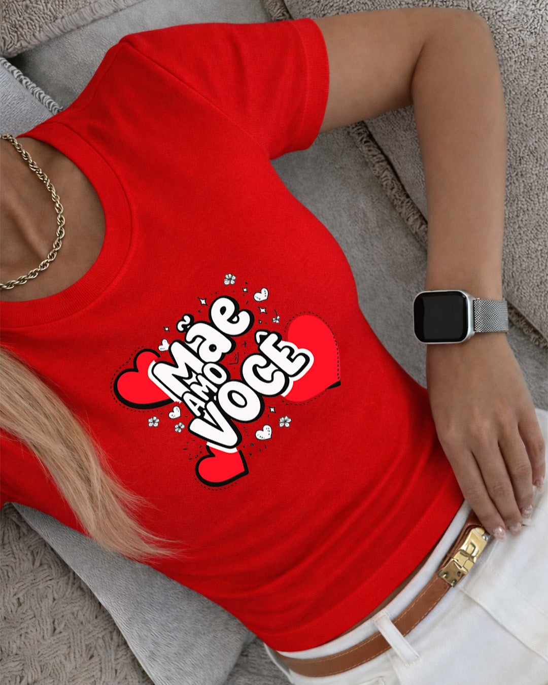 Camiseta Mãe Amo Você Com Estampa Corações Delicados