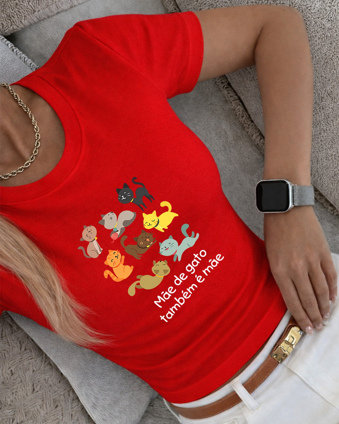 Camiseta Mãe De Gato Também É Mãe Com Estampa Gatinhos