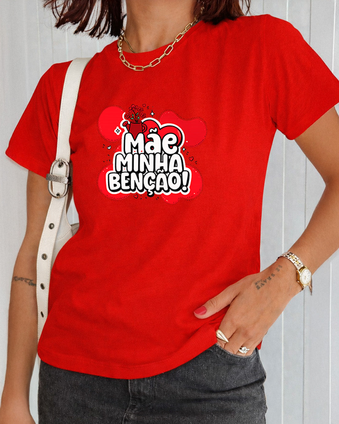 Camiseta Mãe Minha Benção Com Estampa Corações Românticos