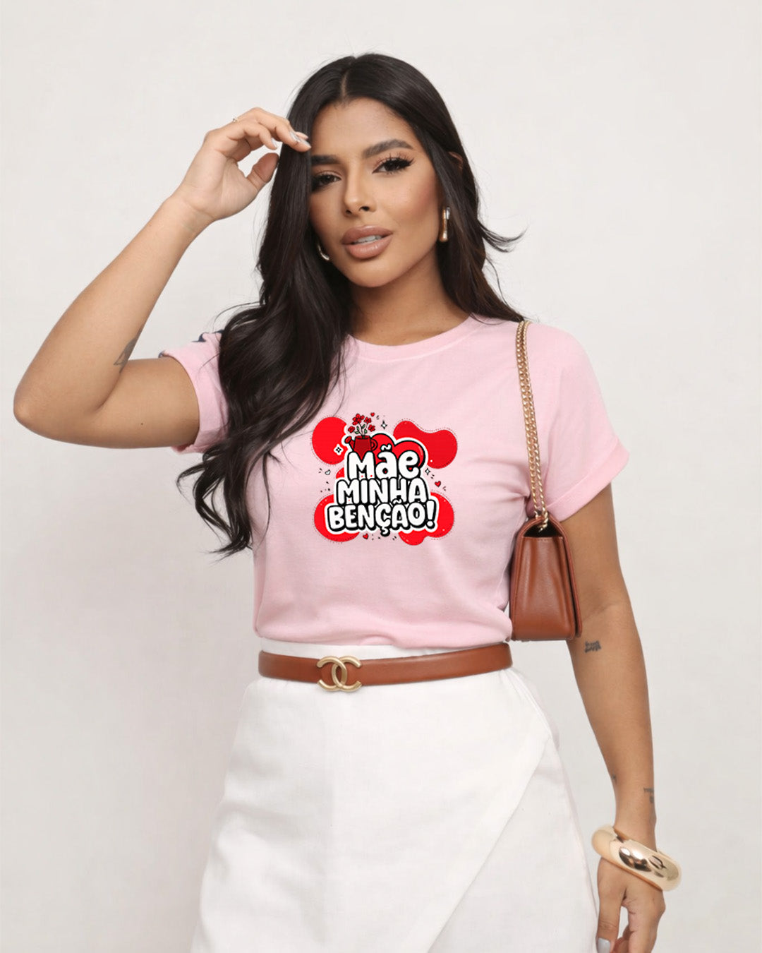 Camiseta Mãe Minha Benção Com Estampa Corações Românticos