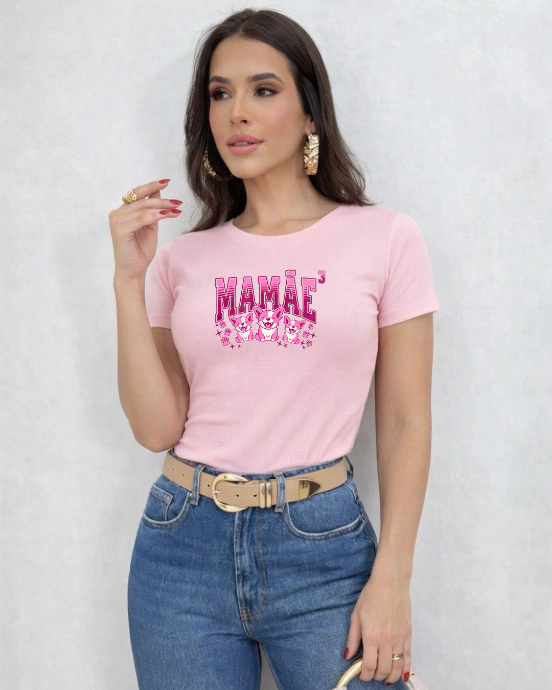 Camiseta Mamãe Ao Cubo Com Estampa Cachorrinhos