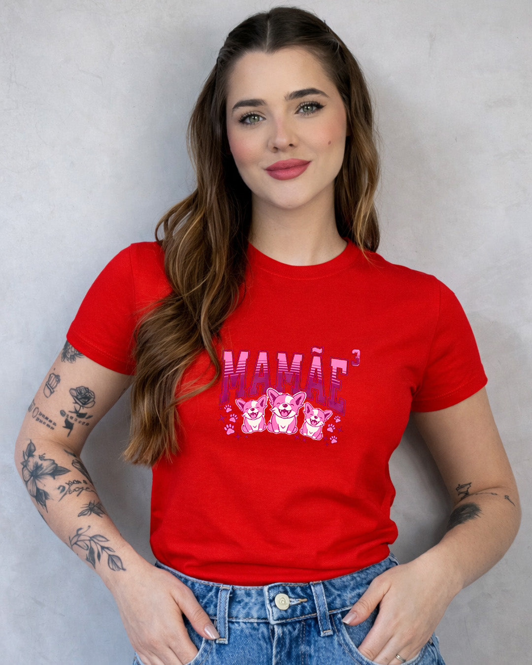 Camiseta Mamãe Ao Cubo Com Estampa Cachorrinhos