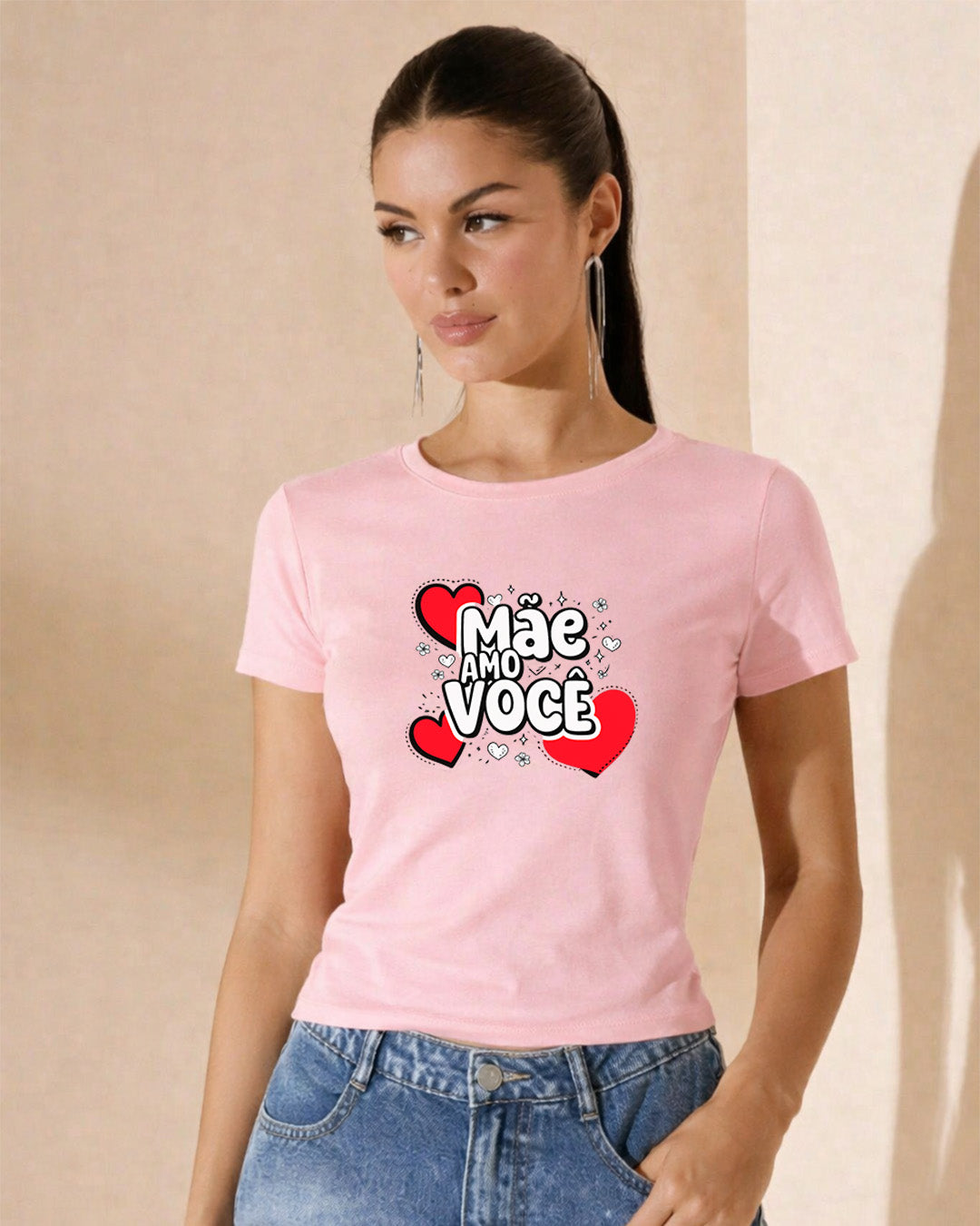 Camiseta Mãe Amo Você Com Estampa Corações Delicados