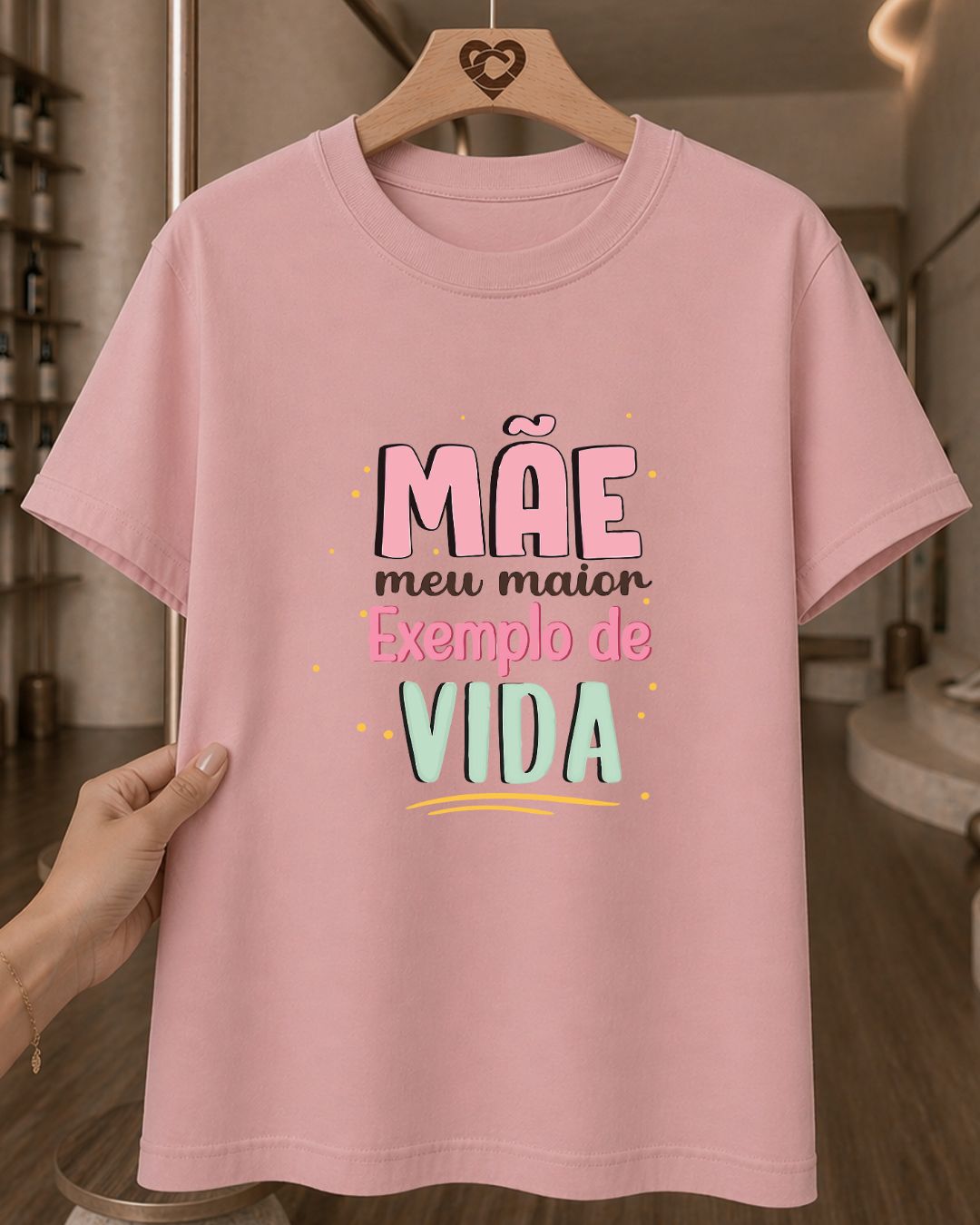Camiseta 100% Algodão Feminina "Mãe Meu Maior Exemplo" Feliz Dia Das Mães
