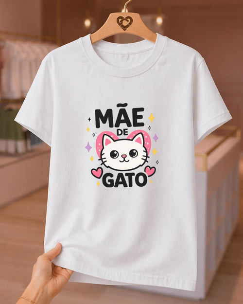 Camiseta 100% Algodão Feminina "Mãe De Gato" Feliz Dia Das Mães