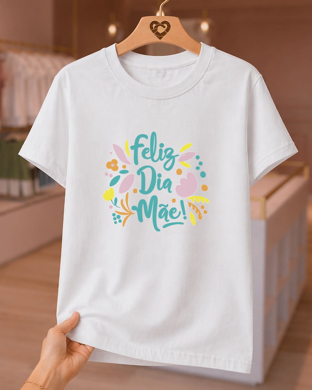 Camiseta Feminina Dia Das Mães "Feliz Dia Mãe" 100% Algodão