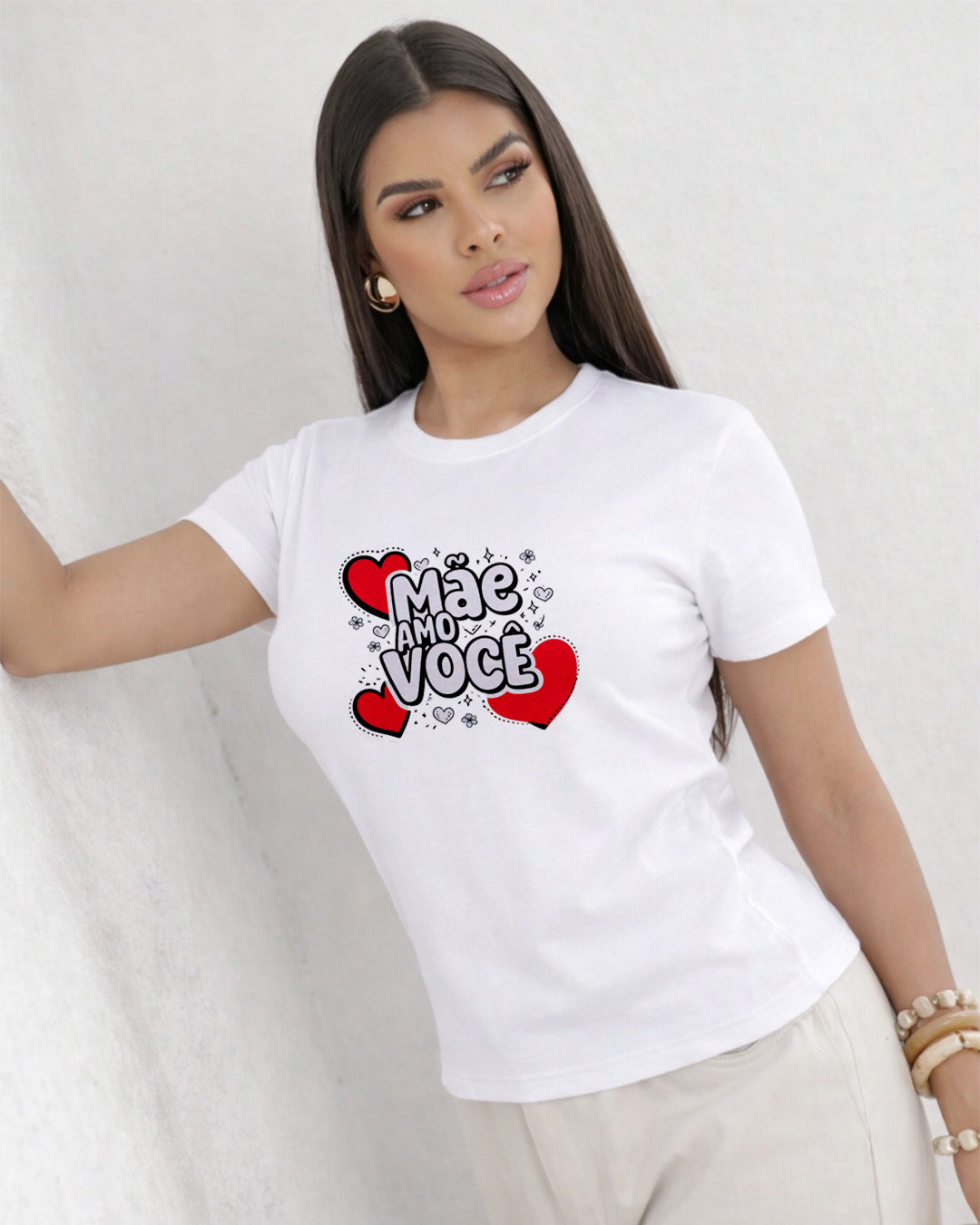 Camiseta Mãe Amo Você Com Estampa Corações Delicados
