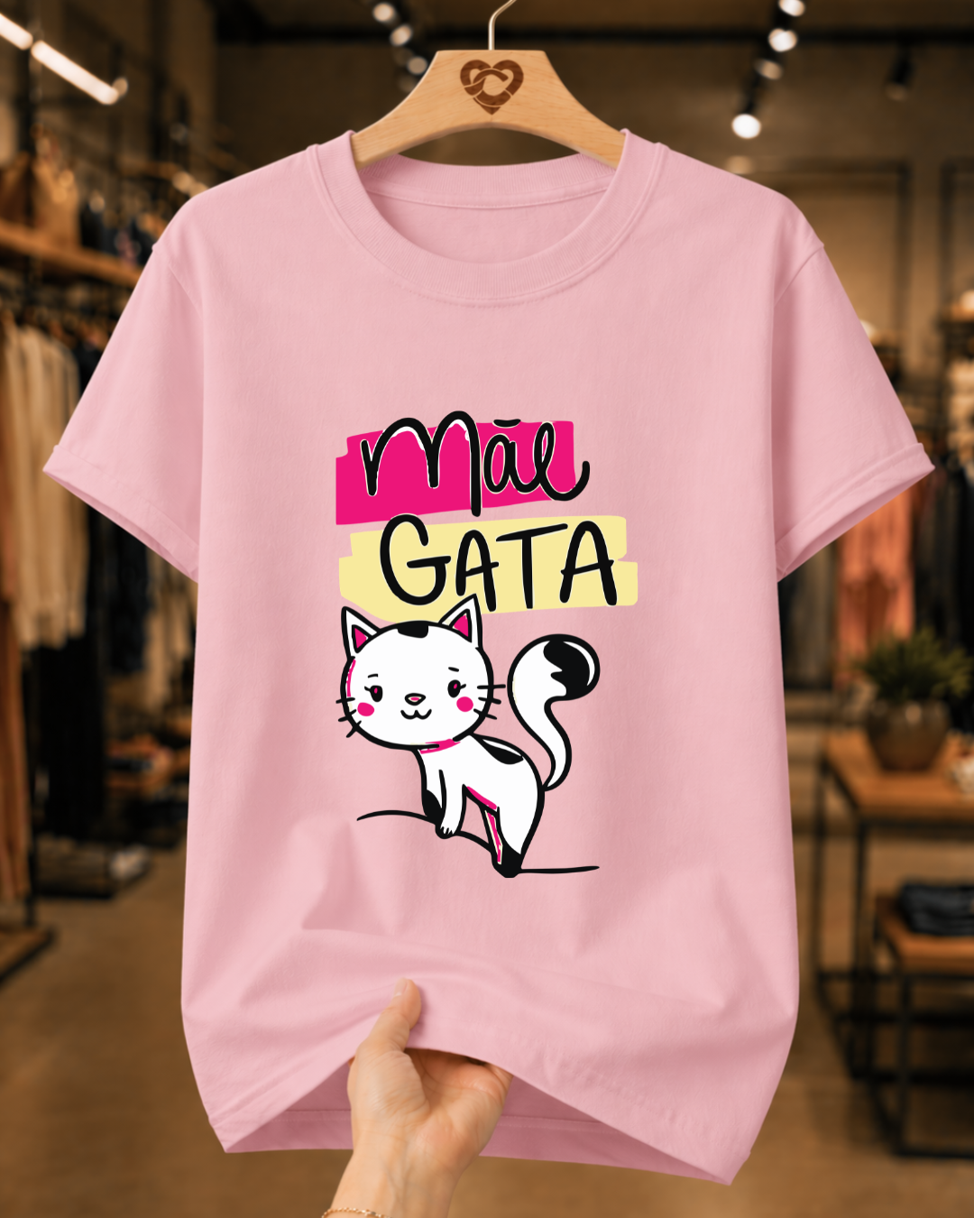 Camiseta Feminina 100% Algodão "Mãe Gata" Dia Das Mães