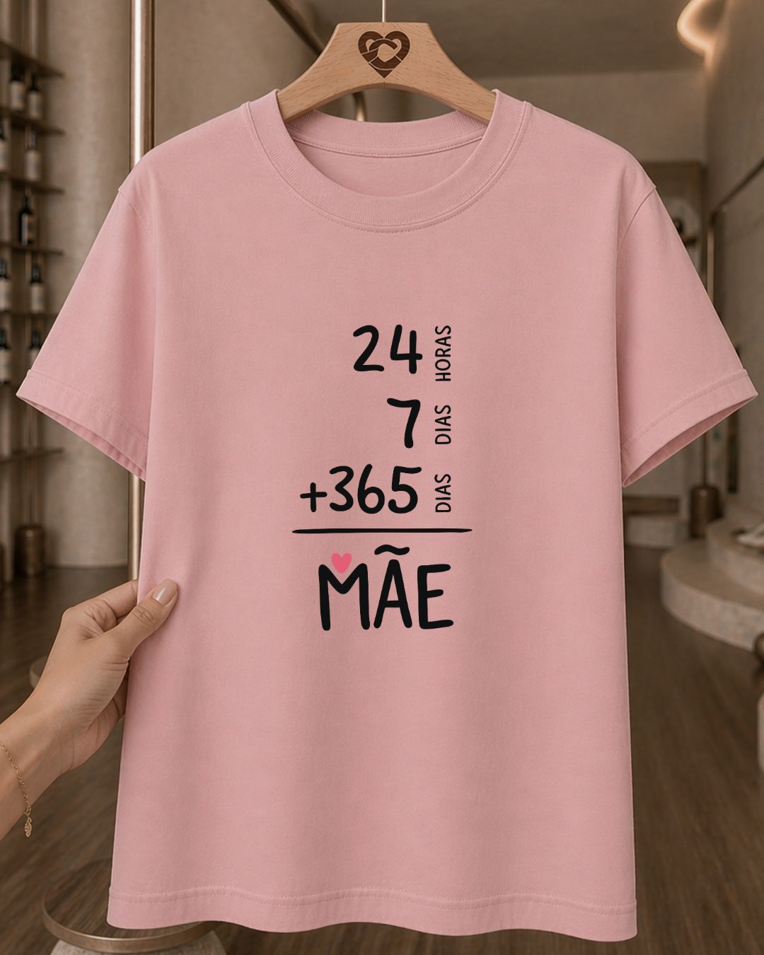 Camiseta Feminina 100% Algodão "24 Horas 7 Dias Mãe" Feliz Dia Das Mães