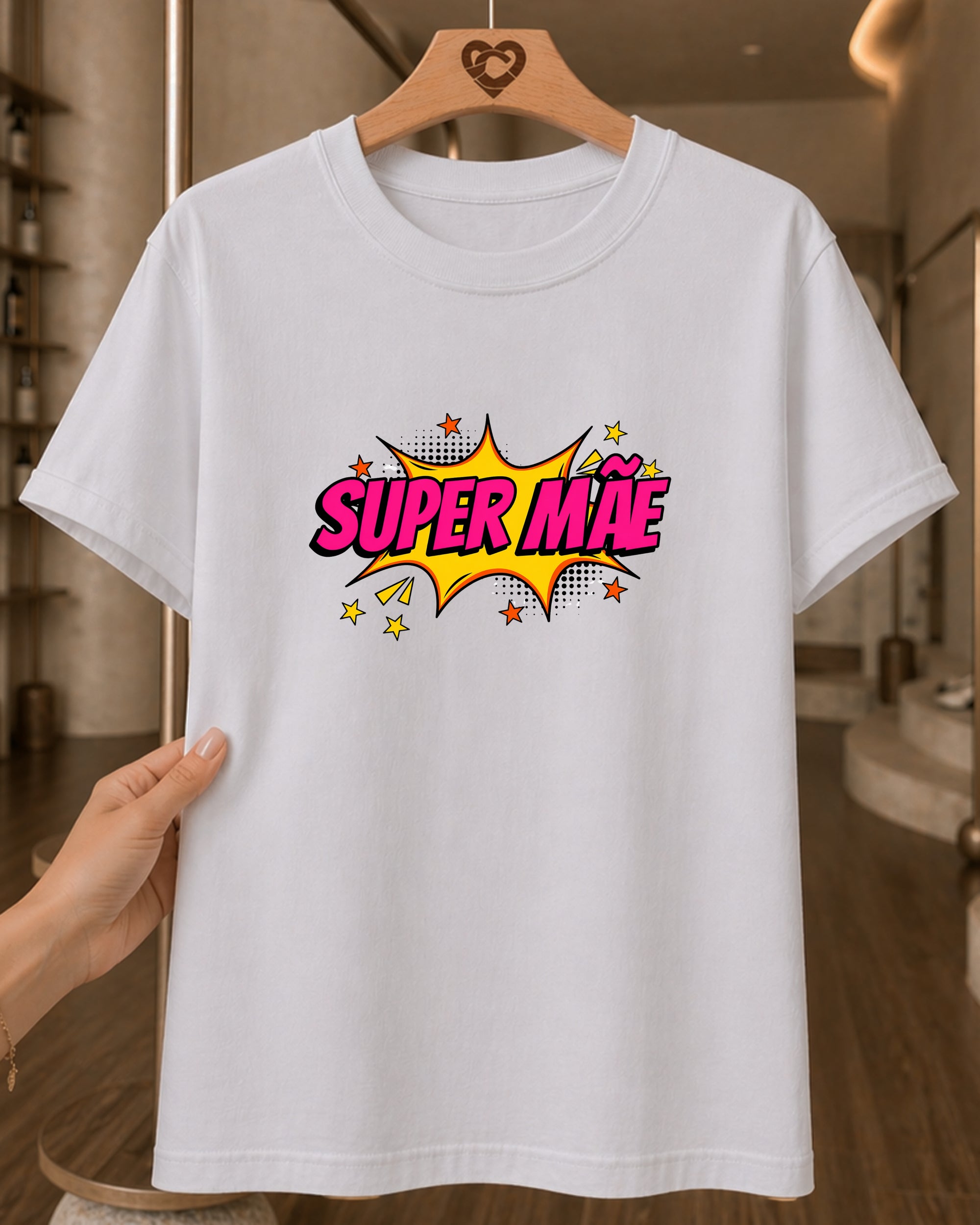 Camiseta 100% Algodão Feminina "Super Mãe" Dia Das Mães