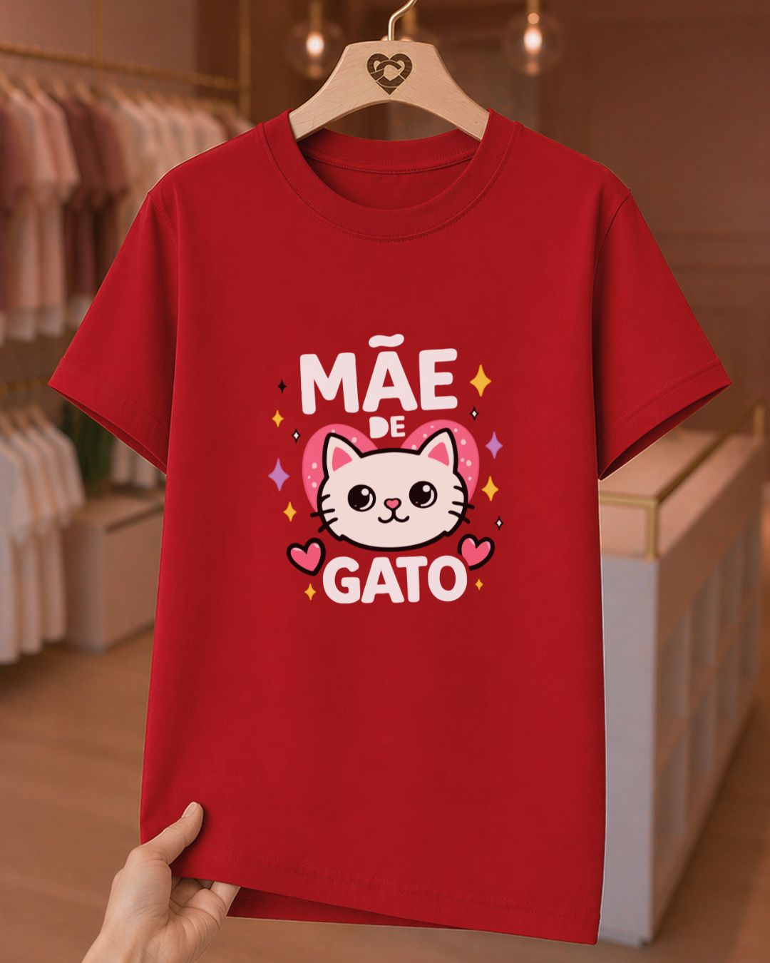 Camiseta 100% Algodão Feminina "Mãe De Gato" Feliz Dia Das Mães