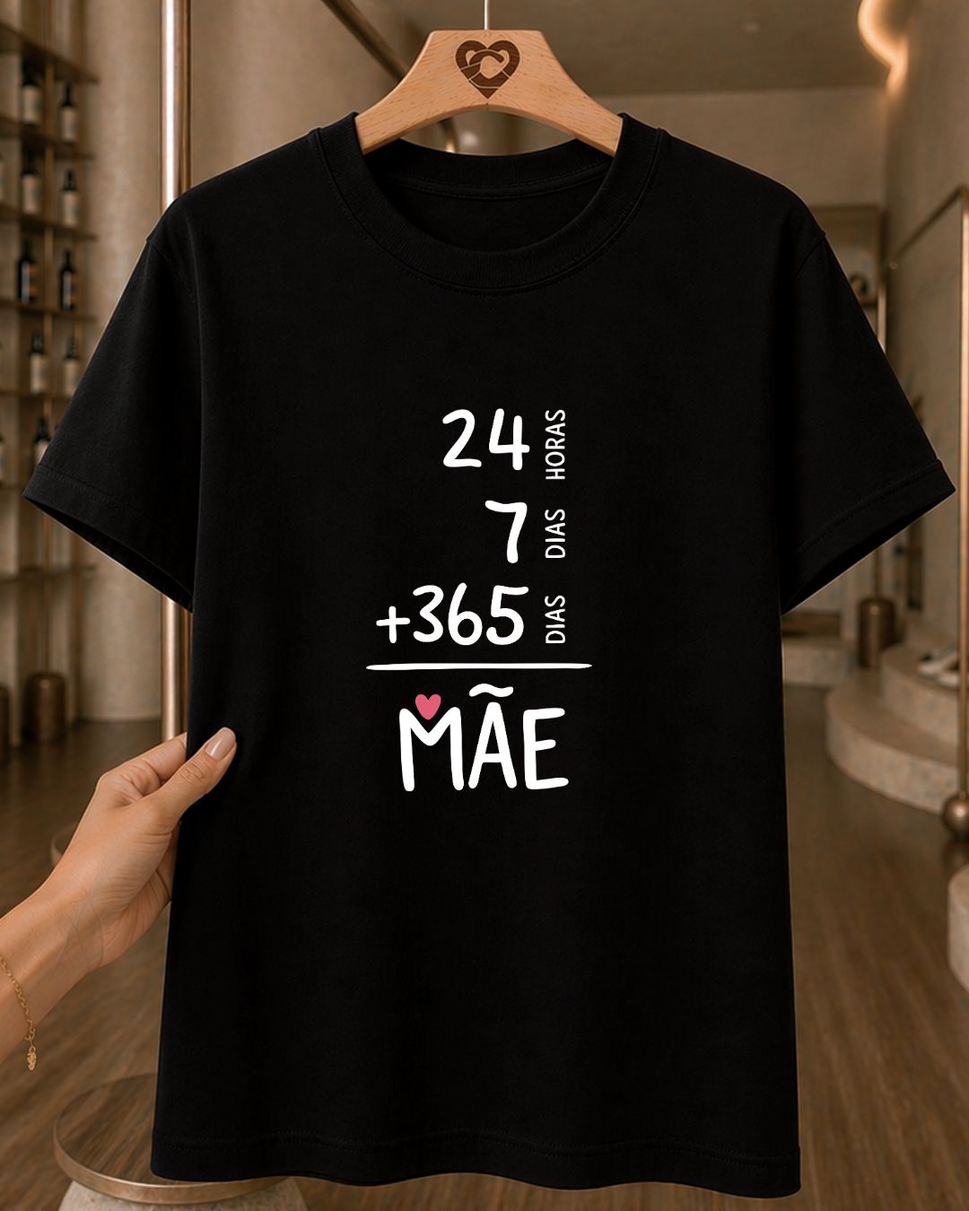 Camiseta Feminina 100% Algodão "24 Horas 7 Dias Mãe" Feliz Dia Das Mães