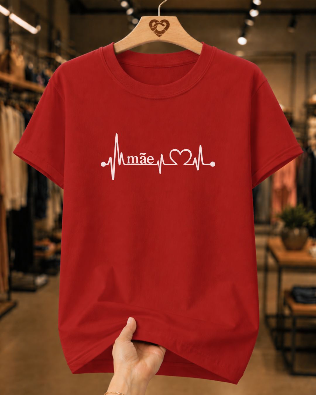 Camiseta Dia Das Mães Feminina "Mãe Com Batimento E Coração" 100% Algodão
