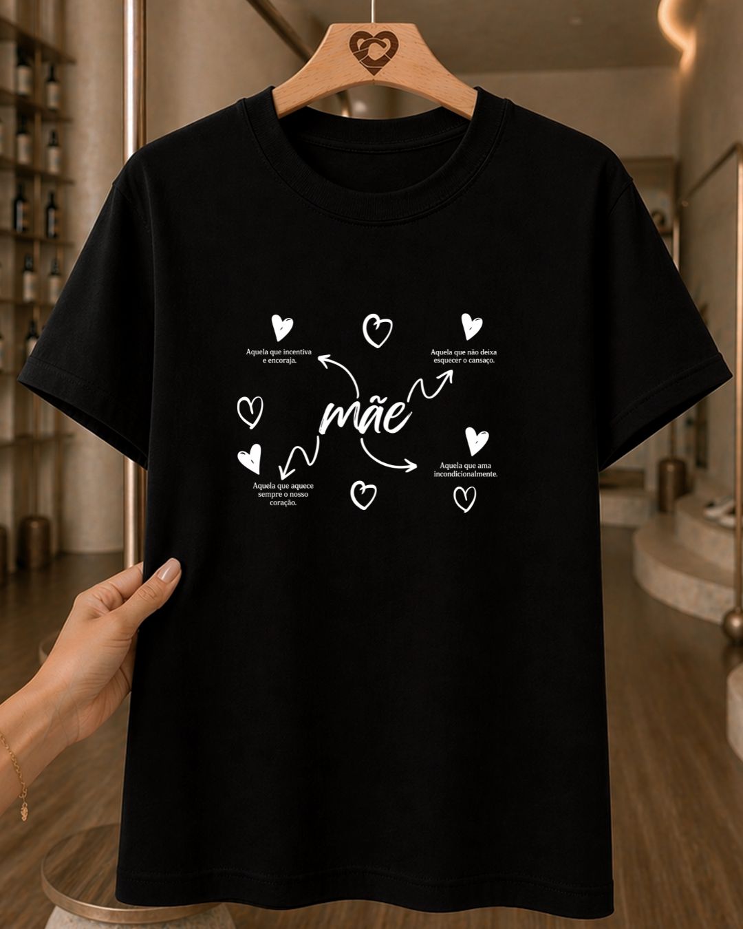 Camiseta Dia Das Mães Feminina "Mãe" Feliz Dia Das Mães 100% Algodão Com Corações