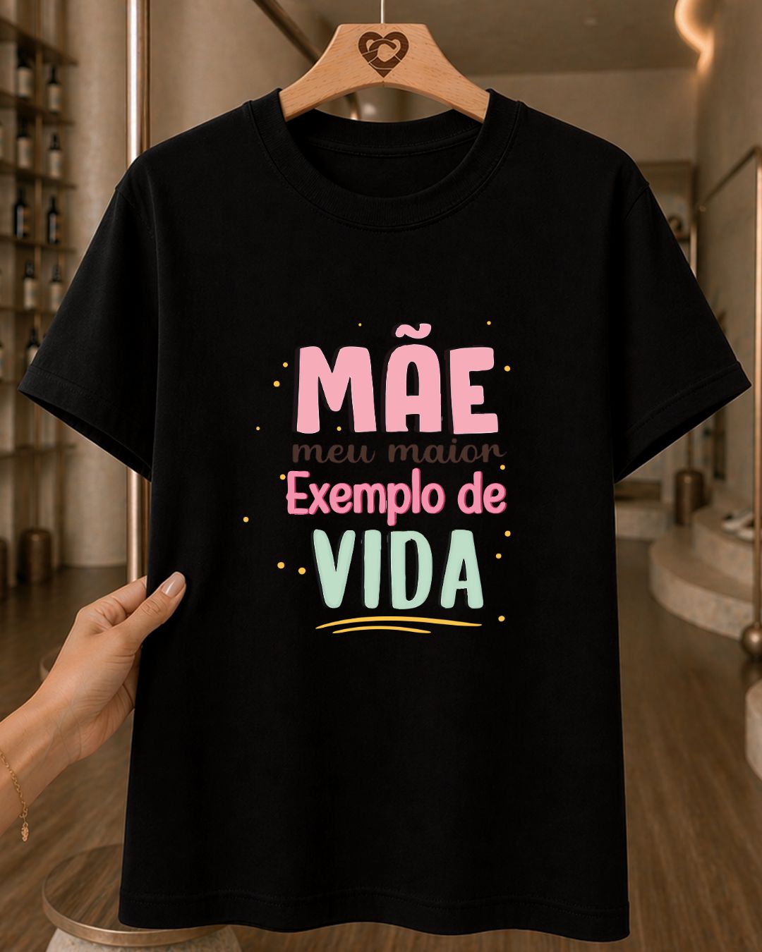Camiseta 100% Algodão Feminina "Mãe Meu Maior Exemplo" Feliz Dia Das Mães