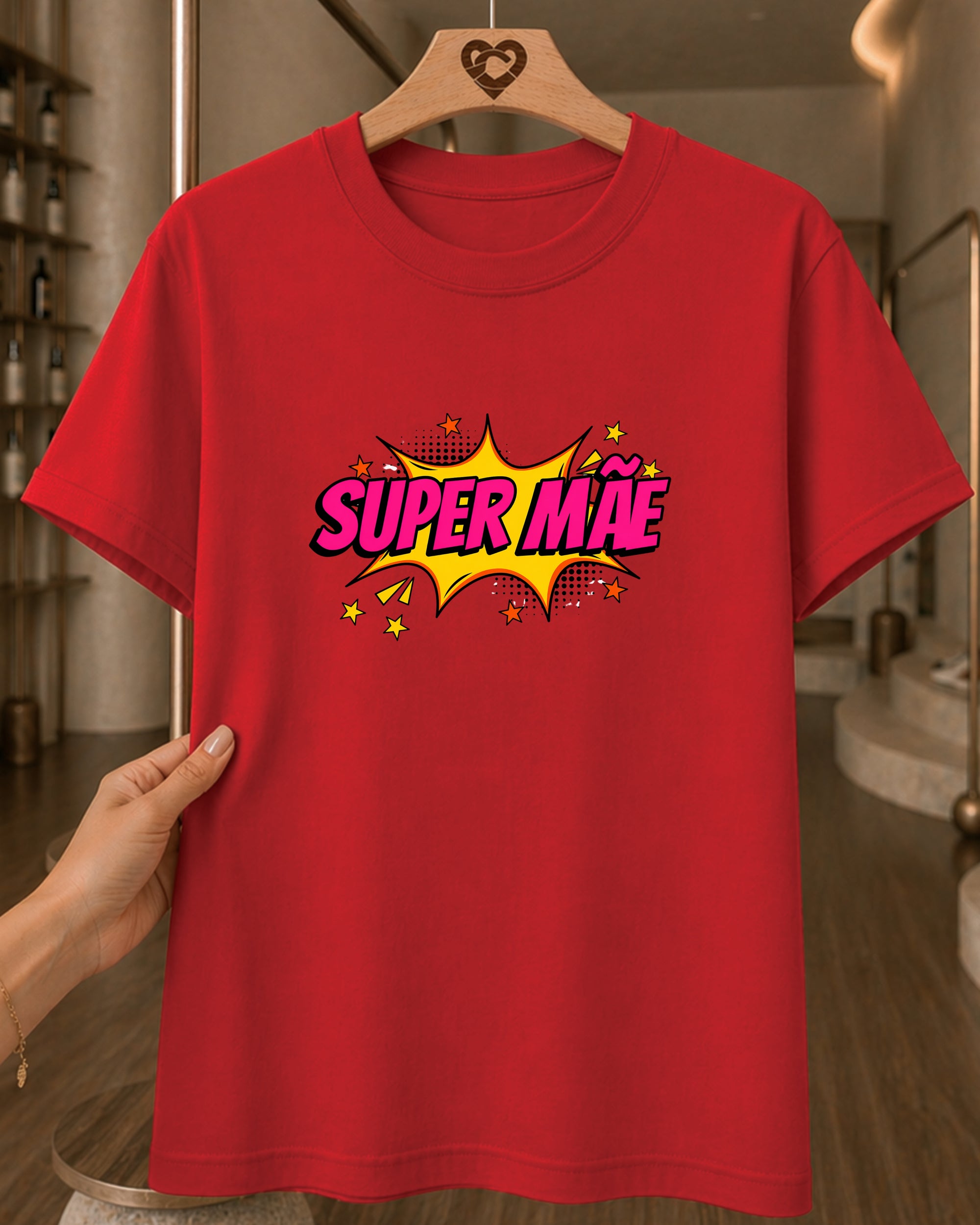 Camiseta 100% Algodão Feminina "Super Mãe" Dia Das Mães