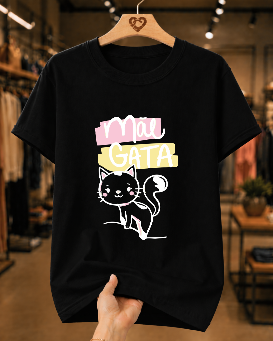 Camiseta Feminina 100% Algodão "Mãe Gata" Dia Das Mães