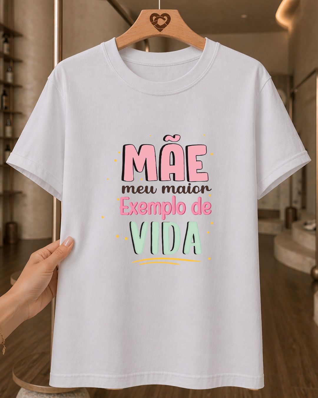 Camiseta 100% Algodão Feminina "Mãe Meu Maior Exemplo" Feliz Dia Das Mães