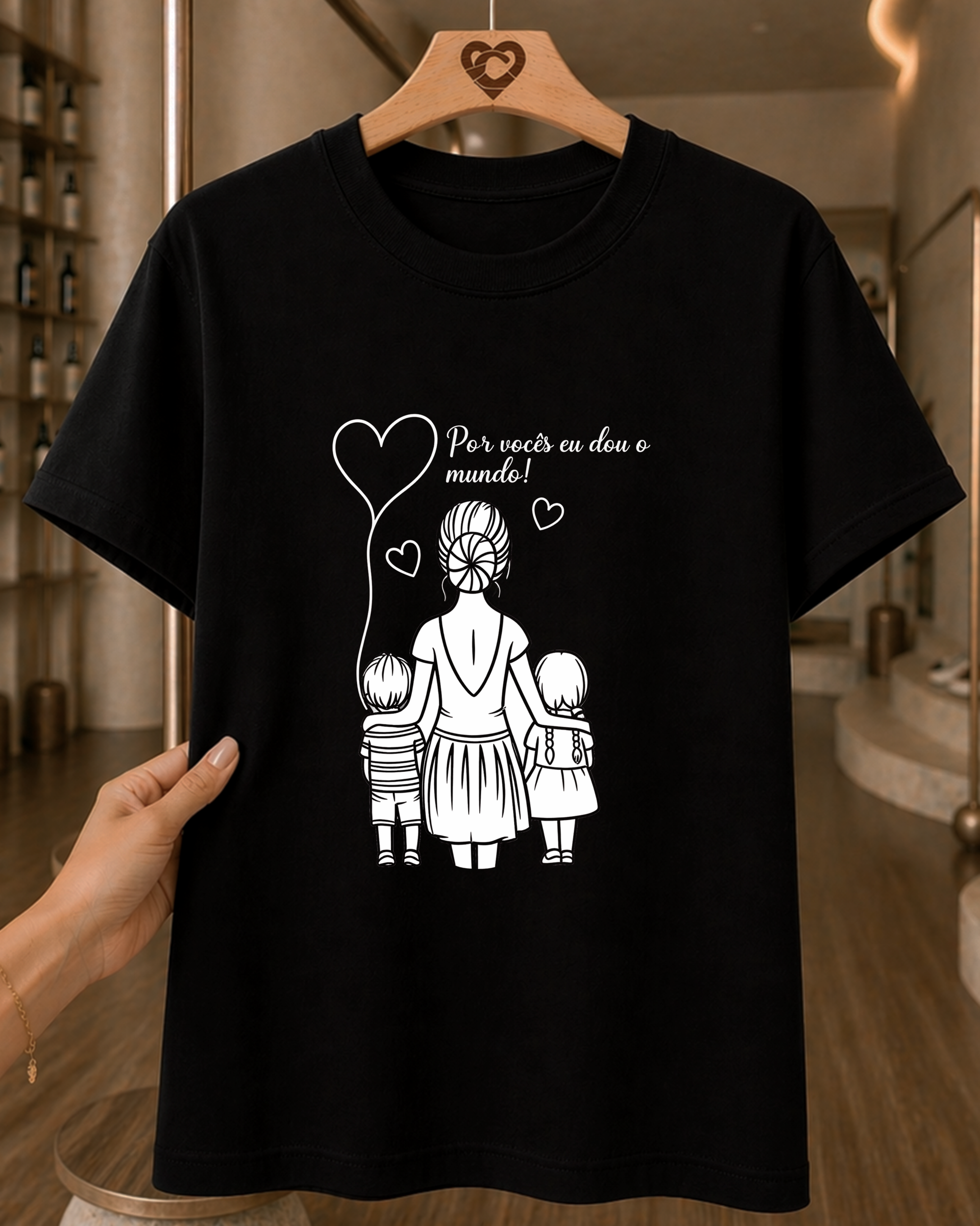 Camiseta Feminina 100% Algodão "Por Vocês Eu Dou O Mundo" Dia Das Mães