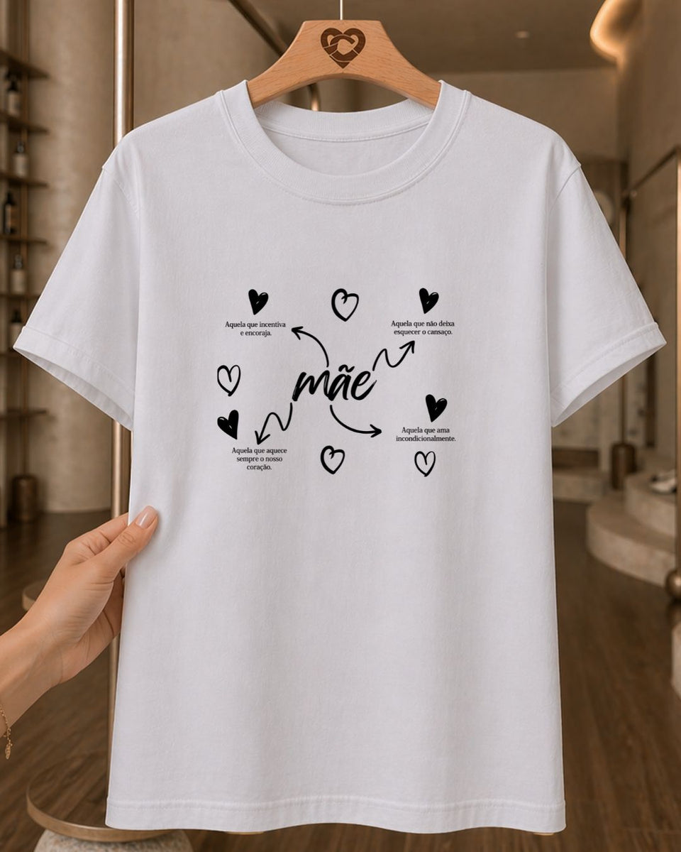Camiseta Dia Das Mães Feminina "Mãe" Feliz Dia Das Mães 100% Algodão Com Corações