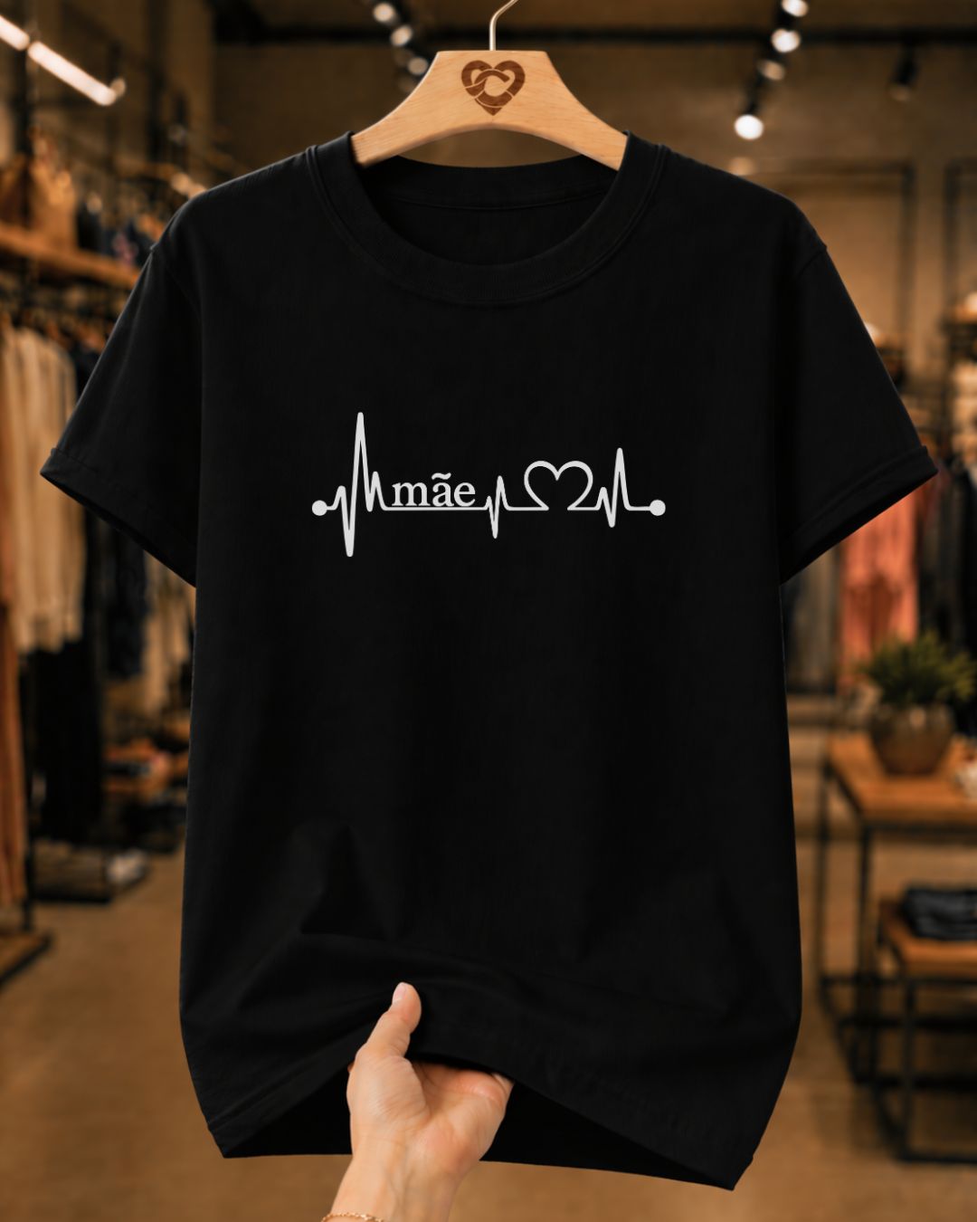 Camiseta Dia Das Mães Feminina "Mãe Com Batimento E Coração" 100% Algodão