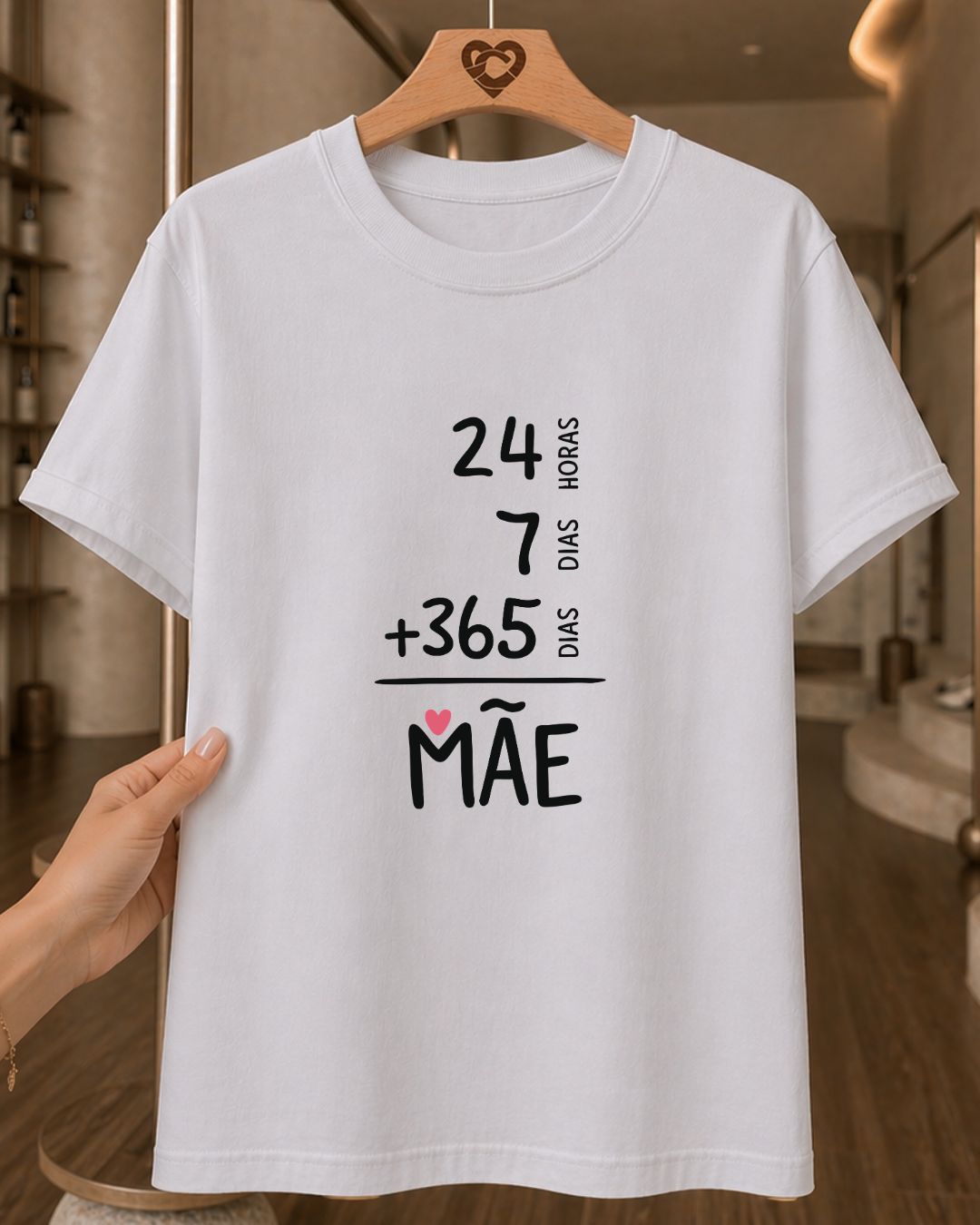 Camiseta Feminina 100% Algodão "24 Horas 7 Dias Mãe" Feliz Dia Das Mães