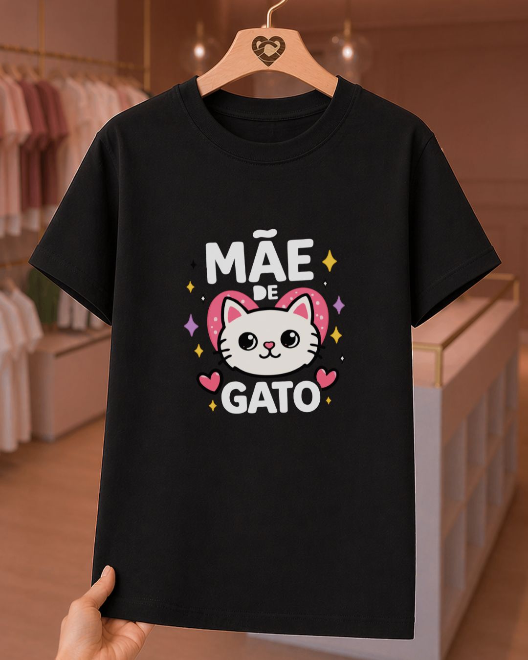Camiseta 100% Algodão Feminina "Mãe De Gato" Feliz Dia Das Mães