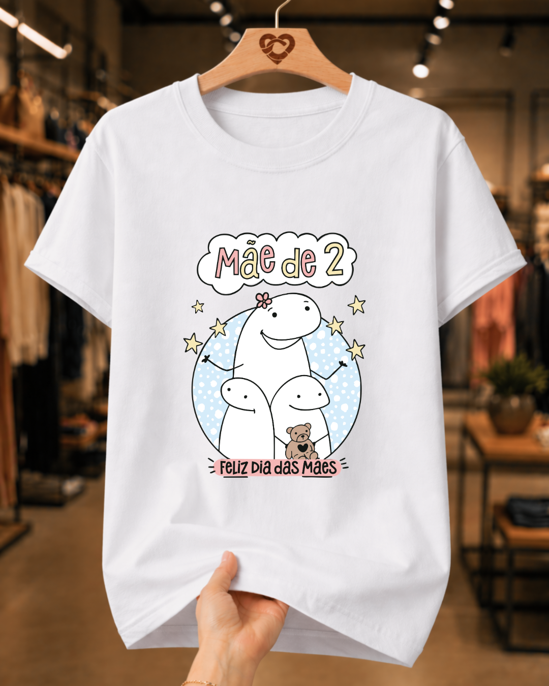 Camiseta Feminina 100% Algodão "Mãe De 2 Com Amor" Dia Das Mães