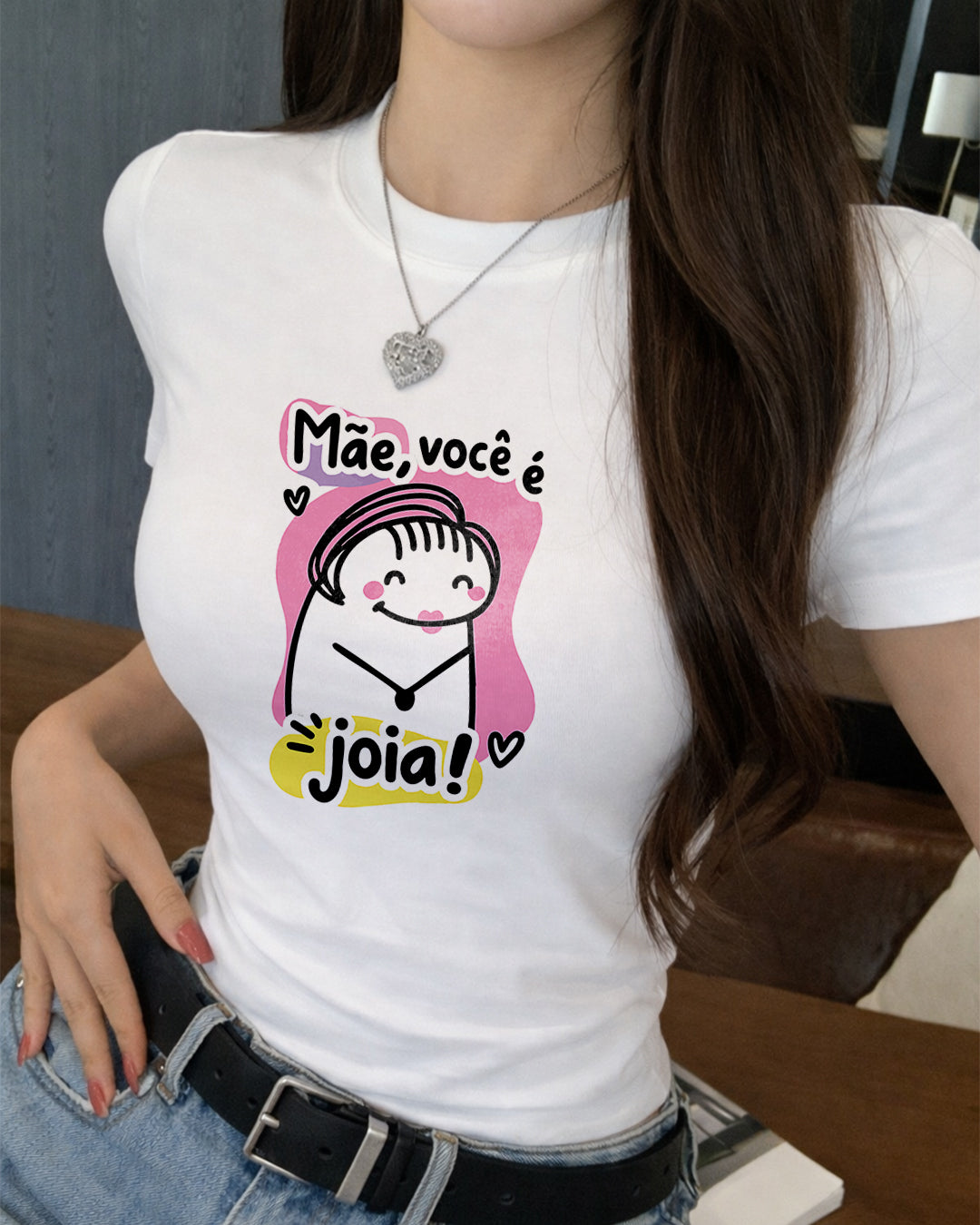 Camiseta Feminina Branca Mãe Você é Joia Estampa Divertida com Ilustração Fofa