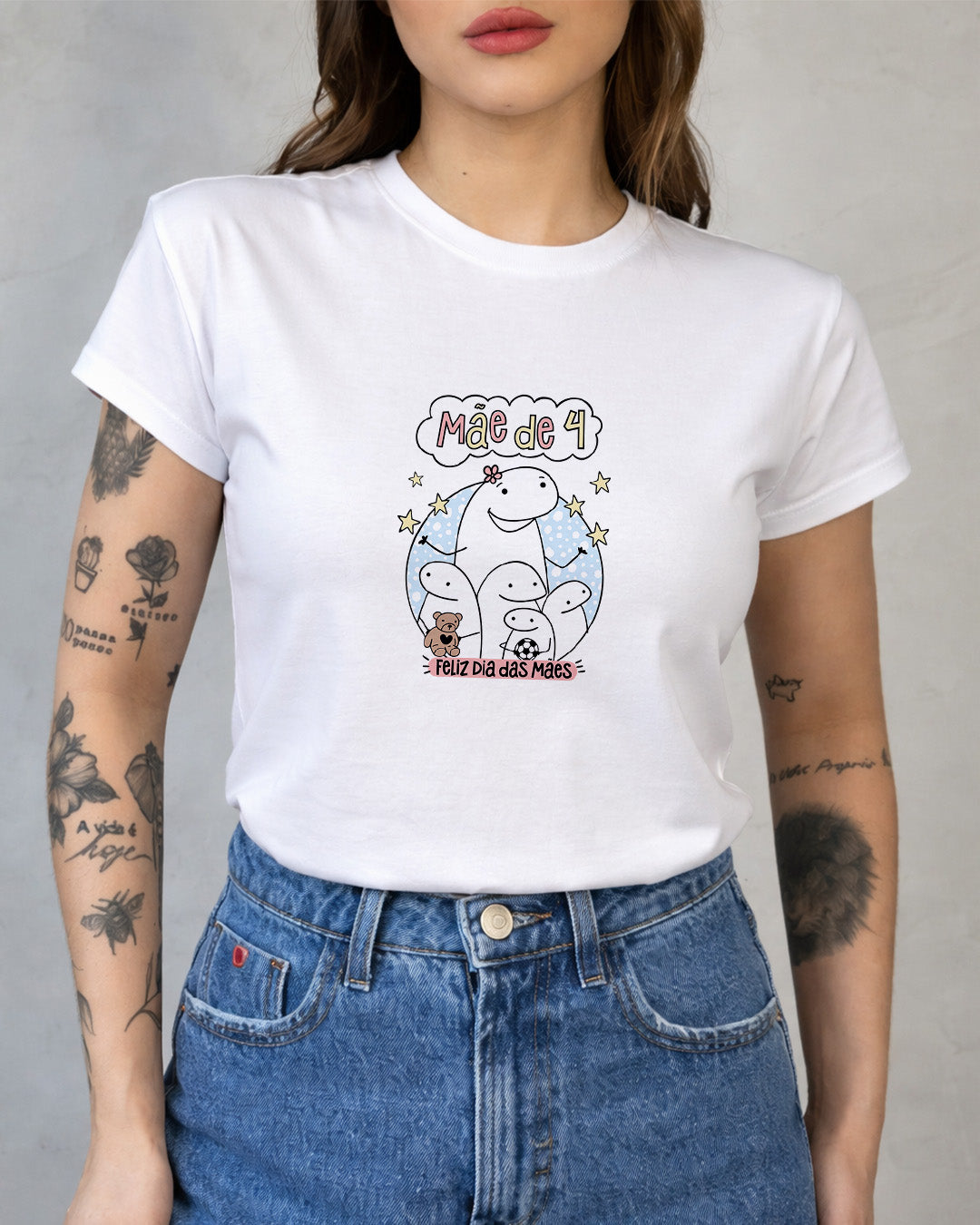 Camiseta Feminina 100% Algodão "Mãe De 4" Dia Das Mães