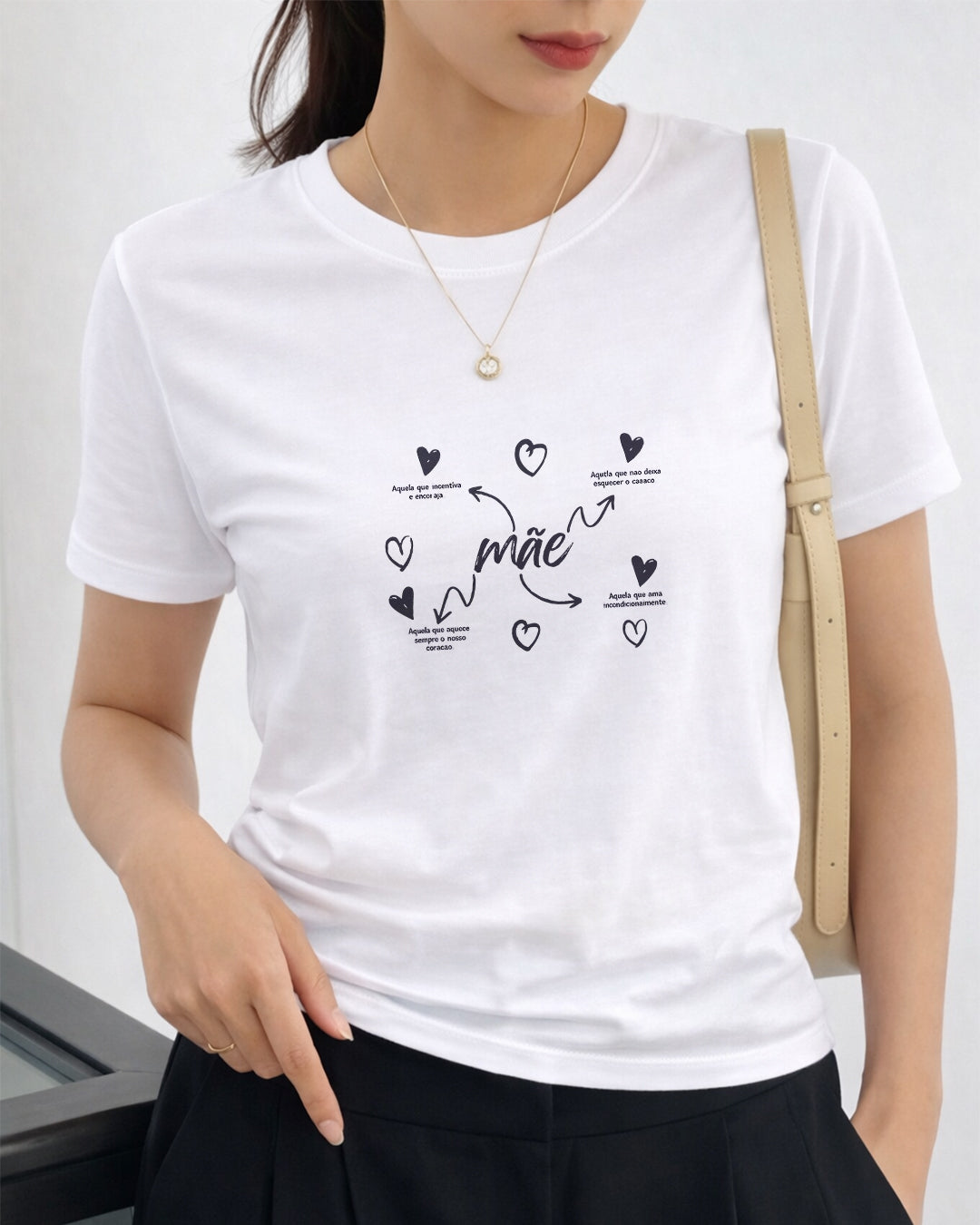 Camiseta Dia Das Mães Feminina "Mãe" Feliz Dia Das Mães 100% Algodão Com Corações