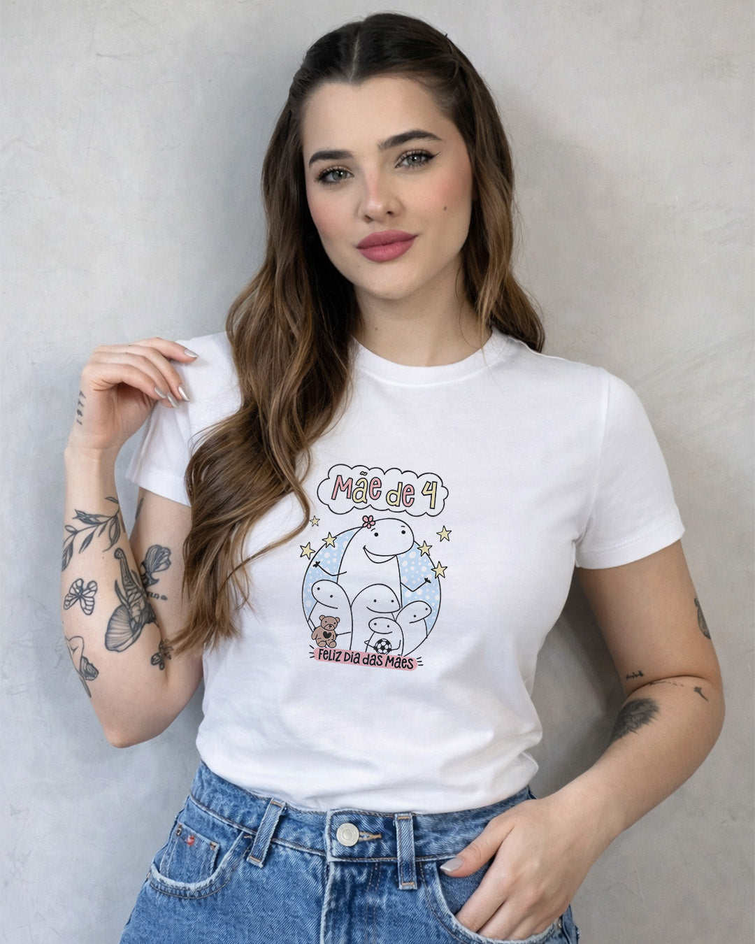 Camiseta Feminina 100% Algodão "Mãe De 4" Dia Das Mães