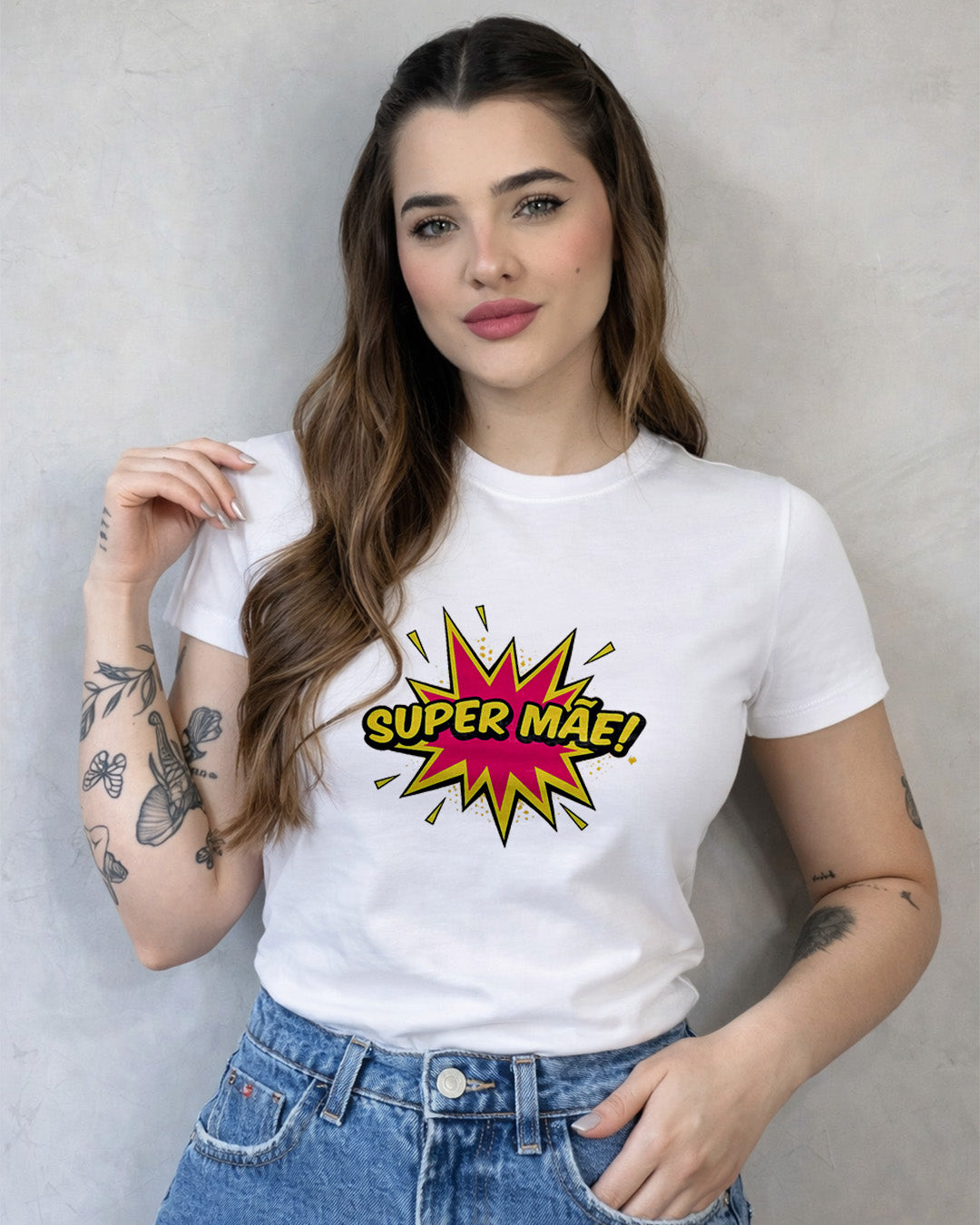 Camiseta Feminina 100% Algodão "Super Mãe" Dia Das Mães