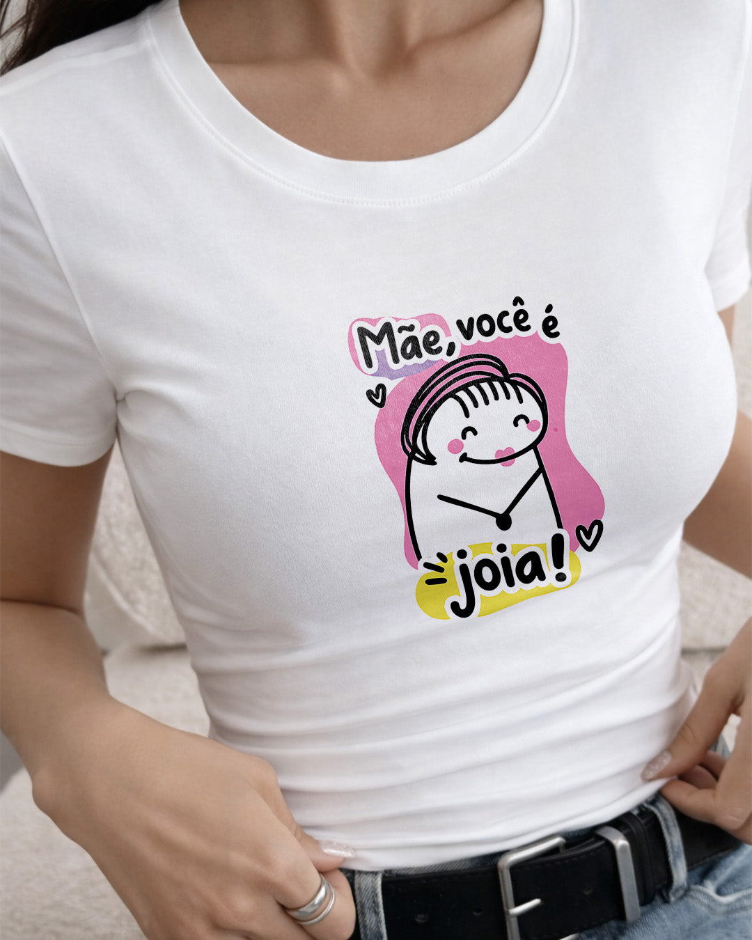 Camiseta Feminina Branca Mãe Você é Joia Estampa Divertida com Ilustração Fofa