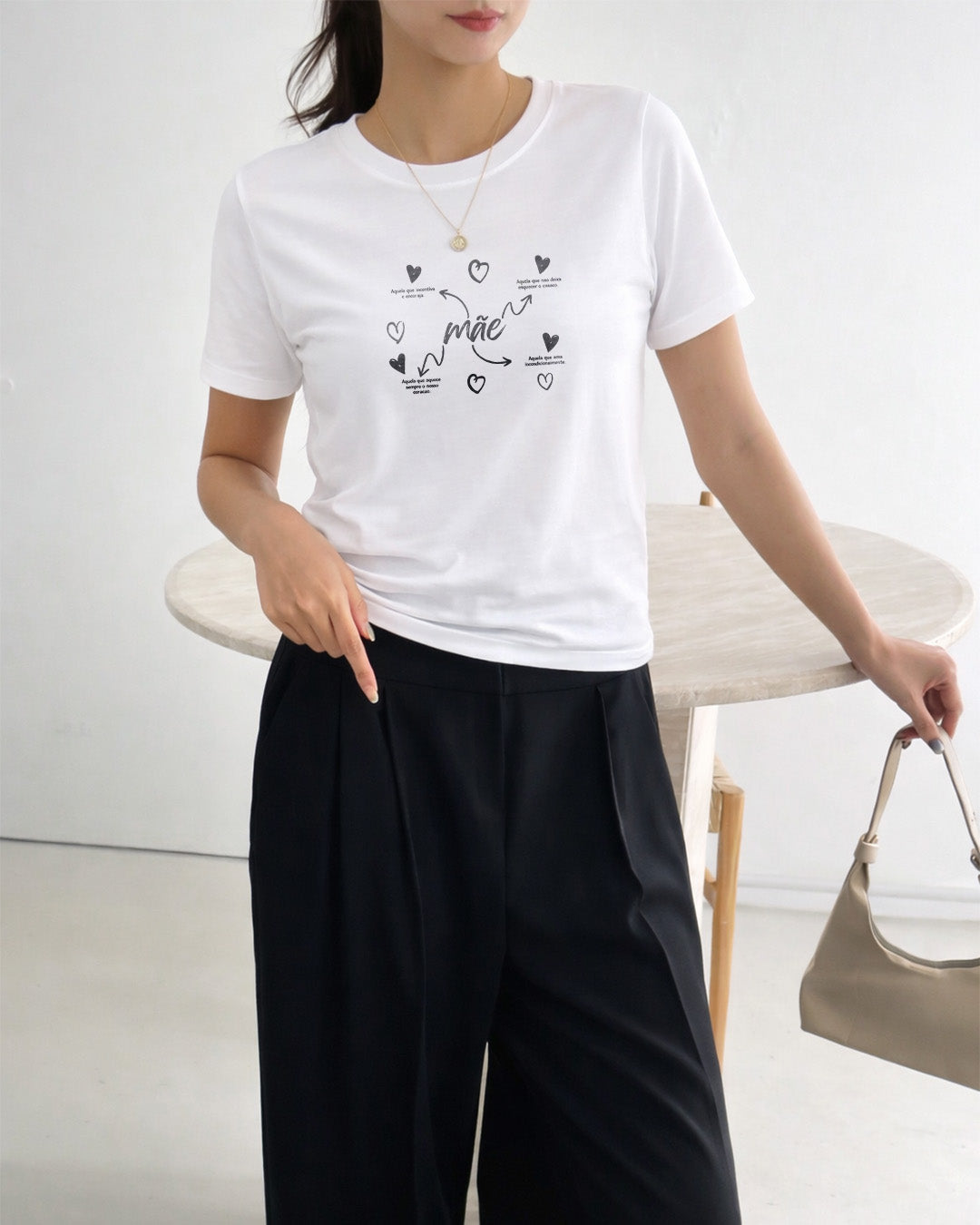 Camiseta Dia Das Mães Feminina "Mãe" Feliz Dia Das Mães 100% Algodão Com Corações