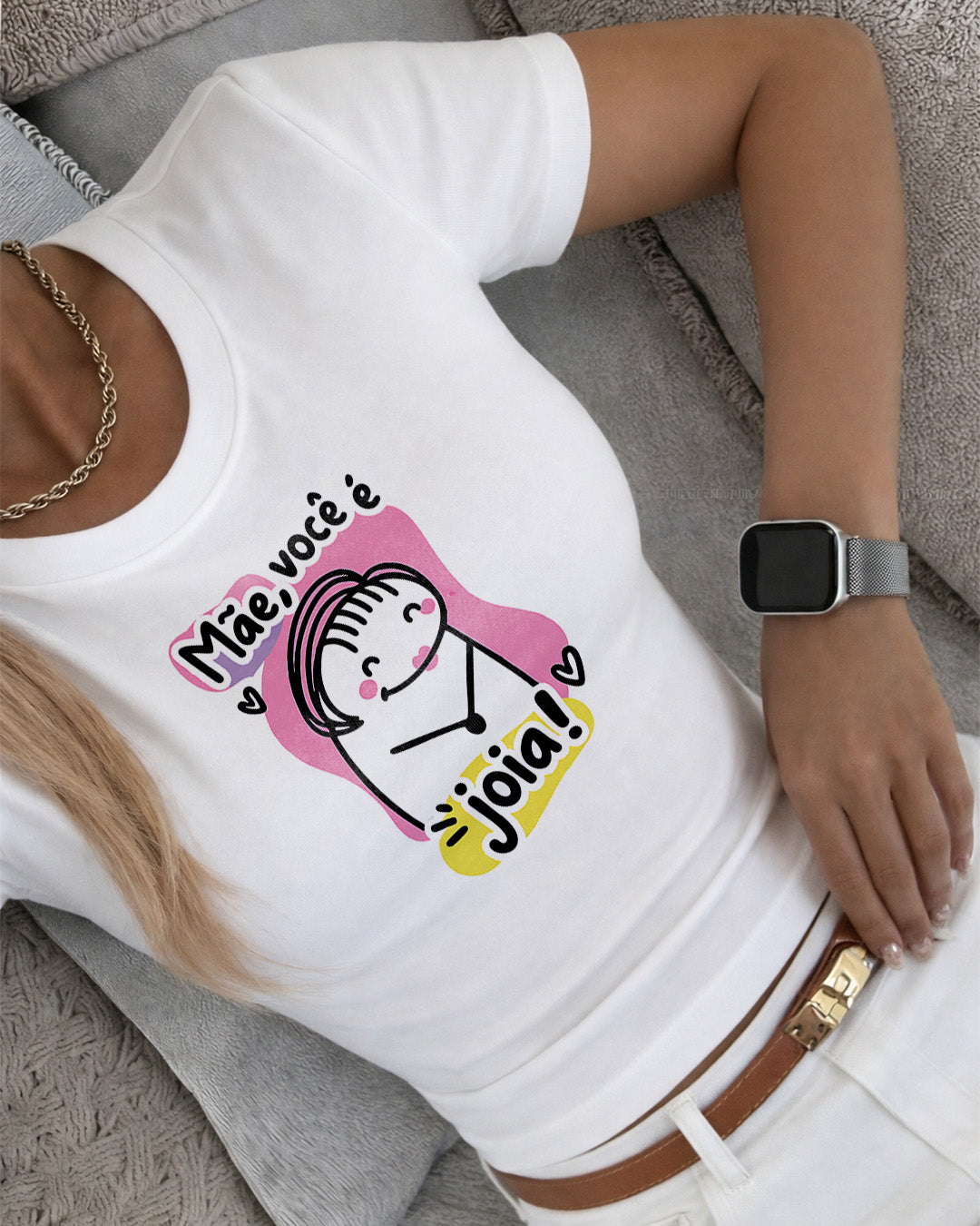 Camiseta Feminina Branca Mãe Você é Joia Estampa Divertida com Ilustração Fofa