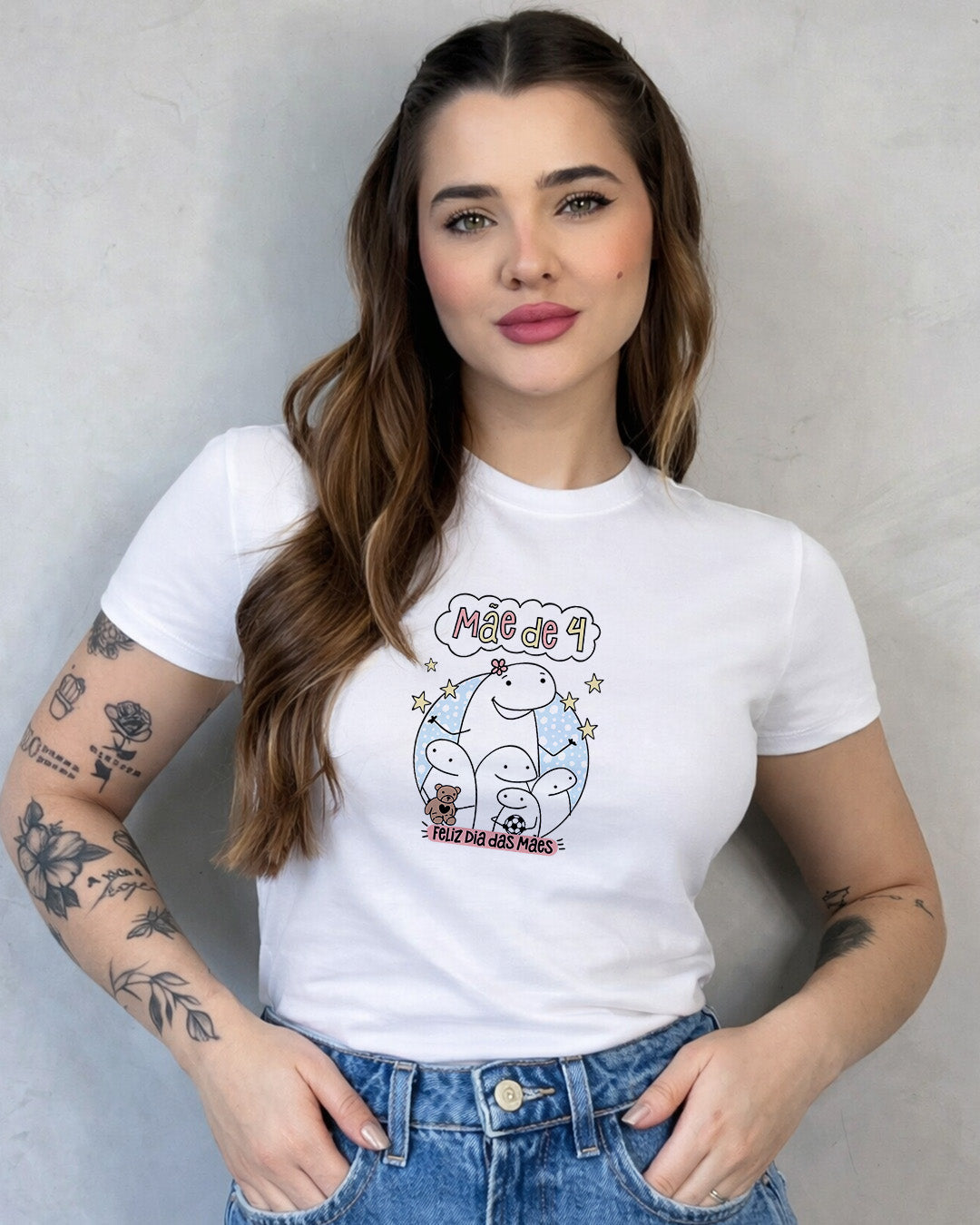 Camiseta Feminina 100% Algodão "Mãe De 4" Dia Das Mães