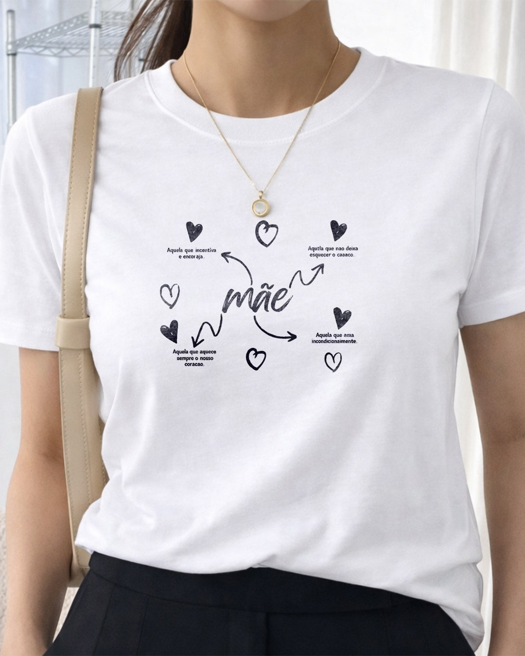 Camiseta Dia Das Mães Feminina "Mãe" Feliz Dia Das Mães 100% Algodão Com Corações